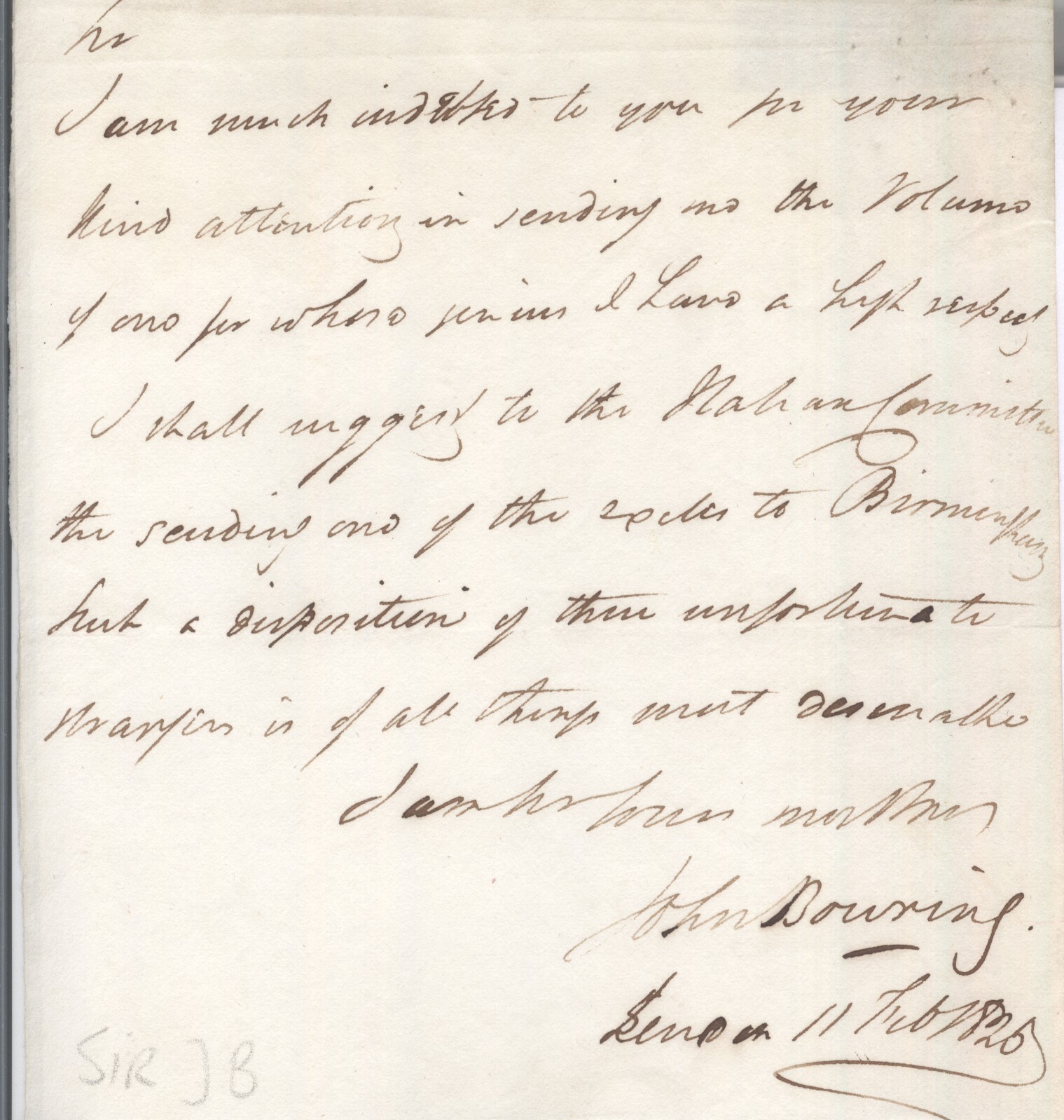 BOWRING — Autograph letter signed to an unnamed correspondent | Sophie Dupré Autographs