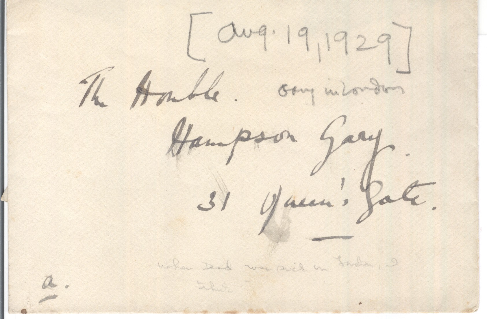 ALLENBY — Autograph Envelope Signed with inital 'A' to Hampson GARY, | Sophie Dupré Autographs