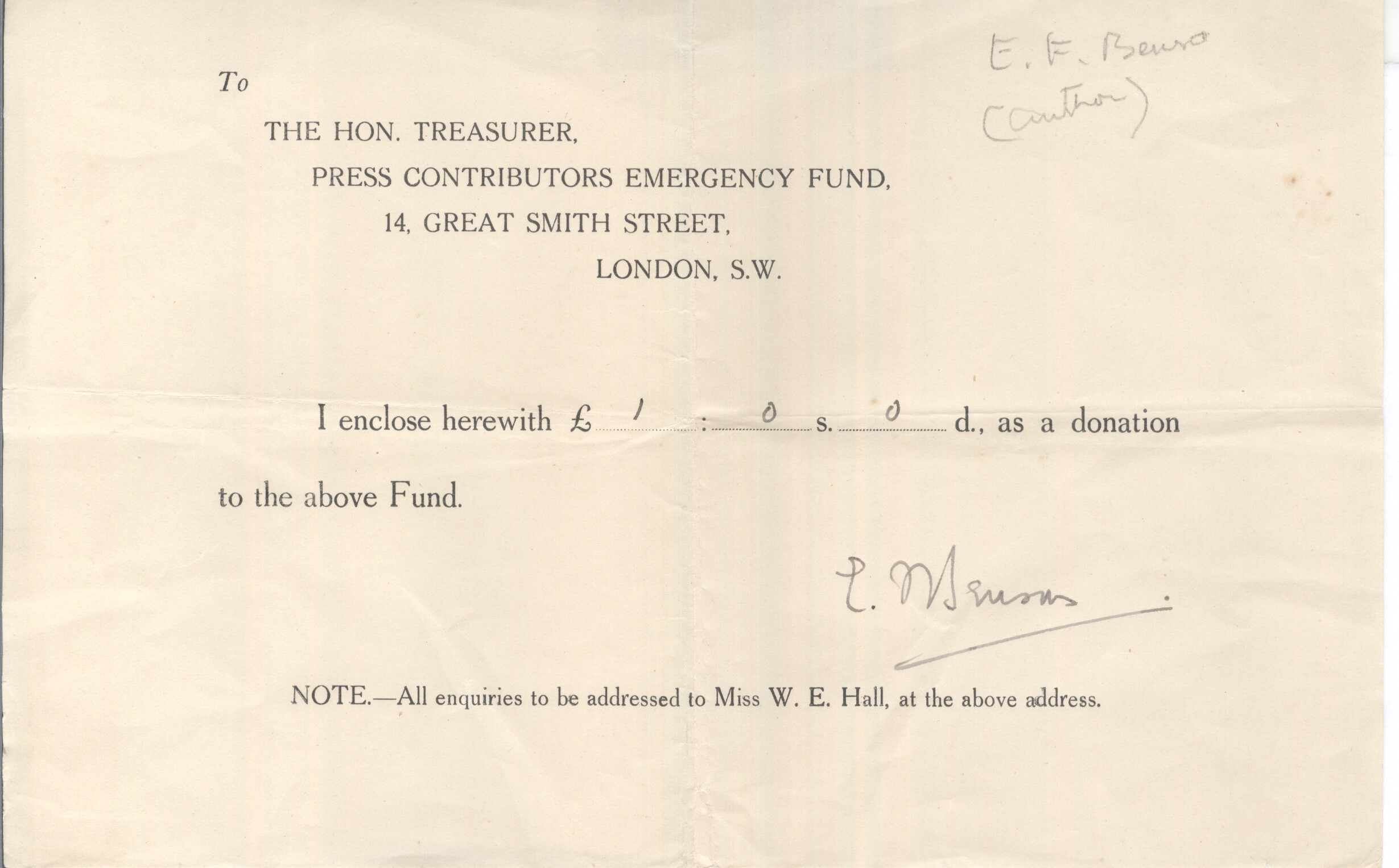 BENSON — Printed Receipt signed | Sophie Dupré Autographs