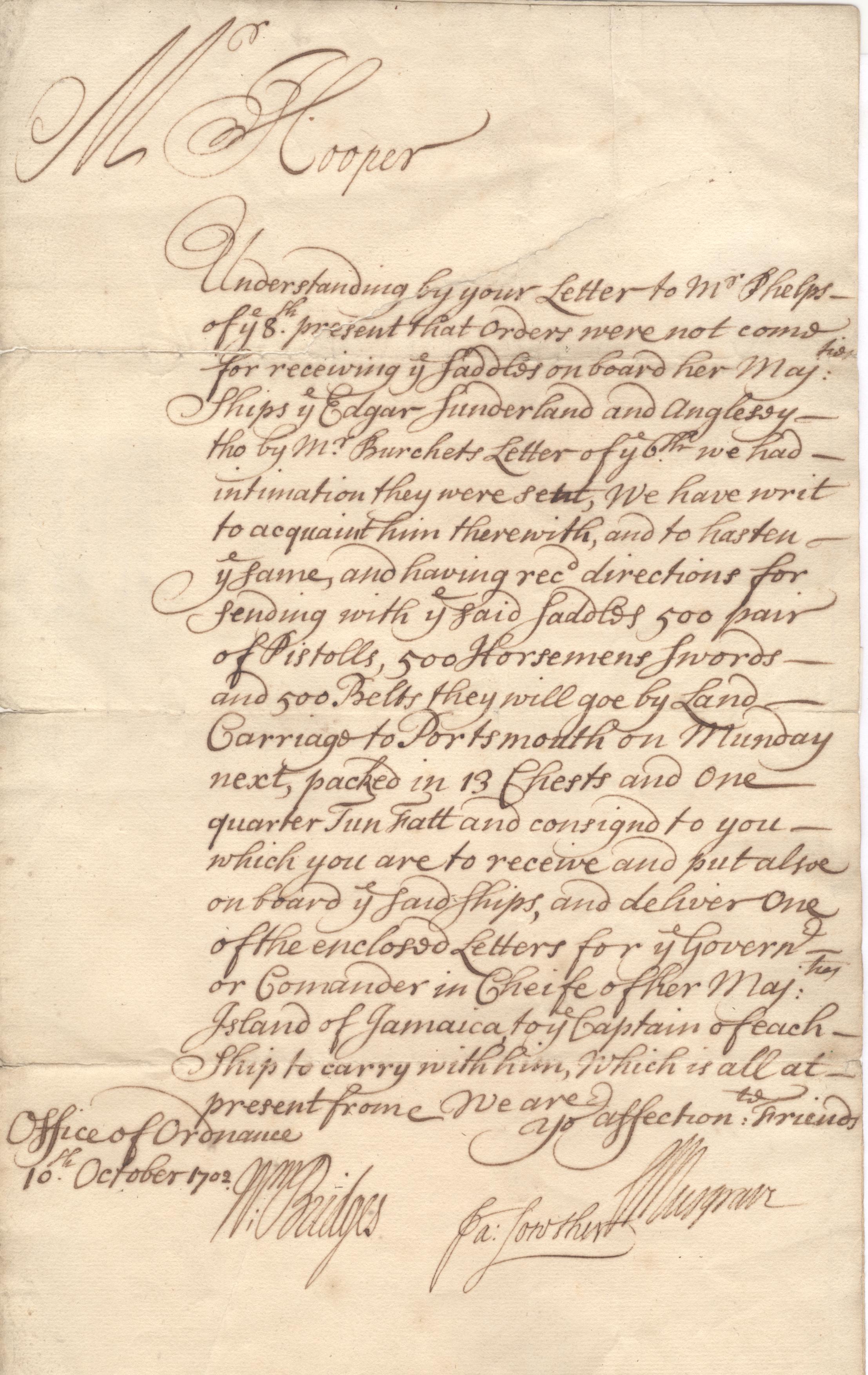 LOWTHER — Fine Document signed addressed to Mr Hooper | Sophie Dupré Autographs