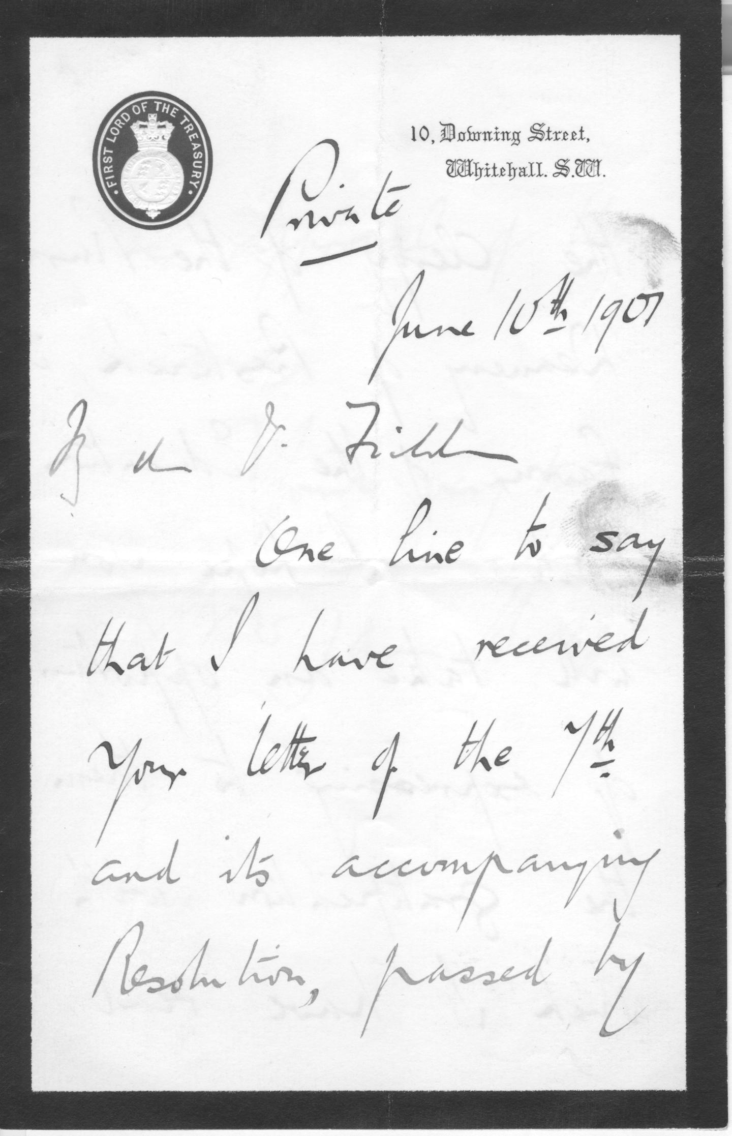 BALFOUR — Autograph Letter marked Private signed to Mr Fielden | Sophie Dupré Autographs