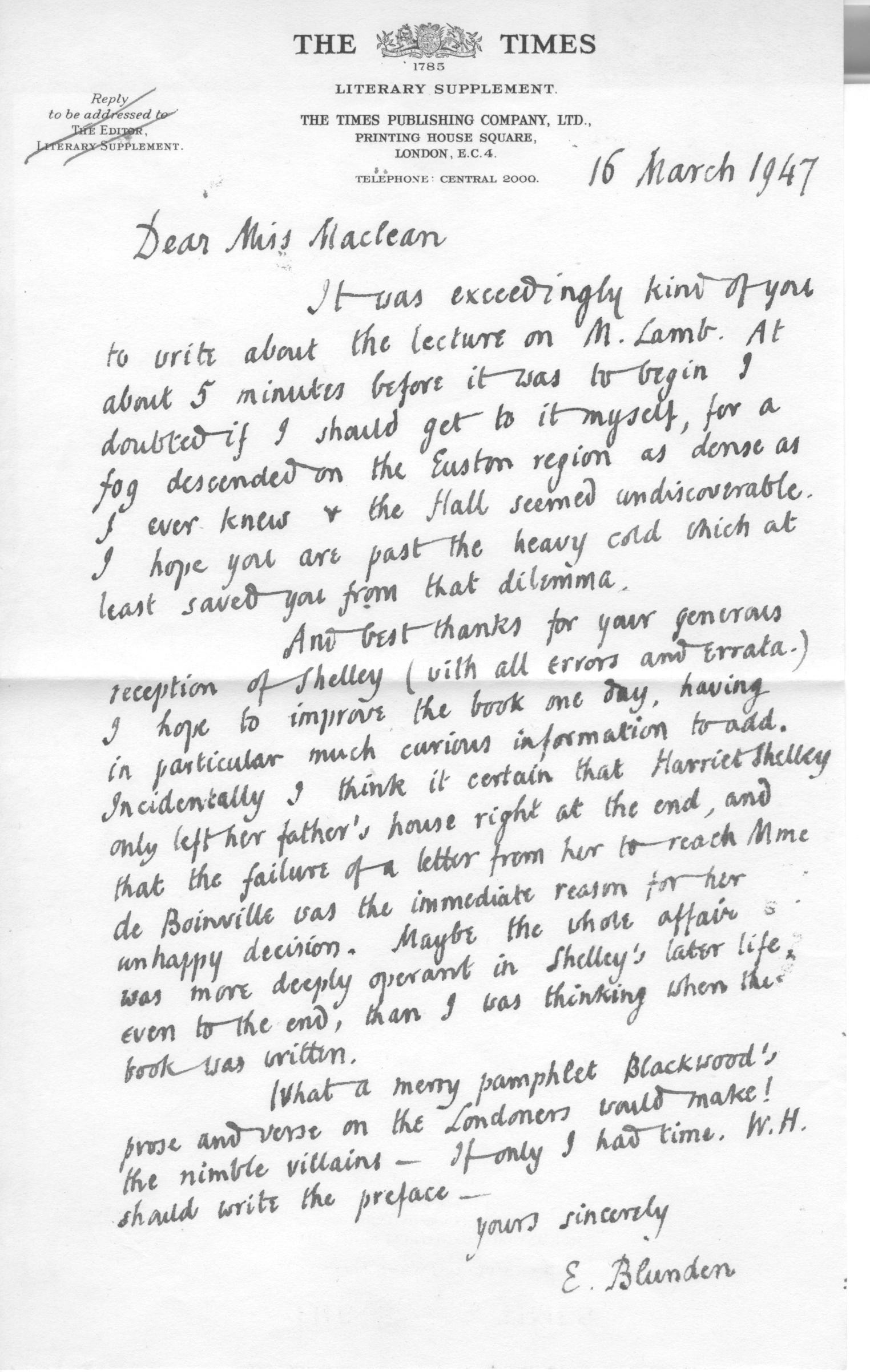 BLUNDEN — Exceptional Autograph Letter Signed to Miss Catherine Maclean | Sophie Dupré Autographs