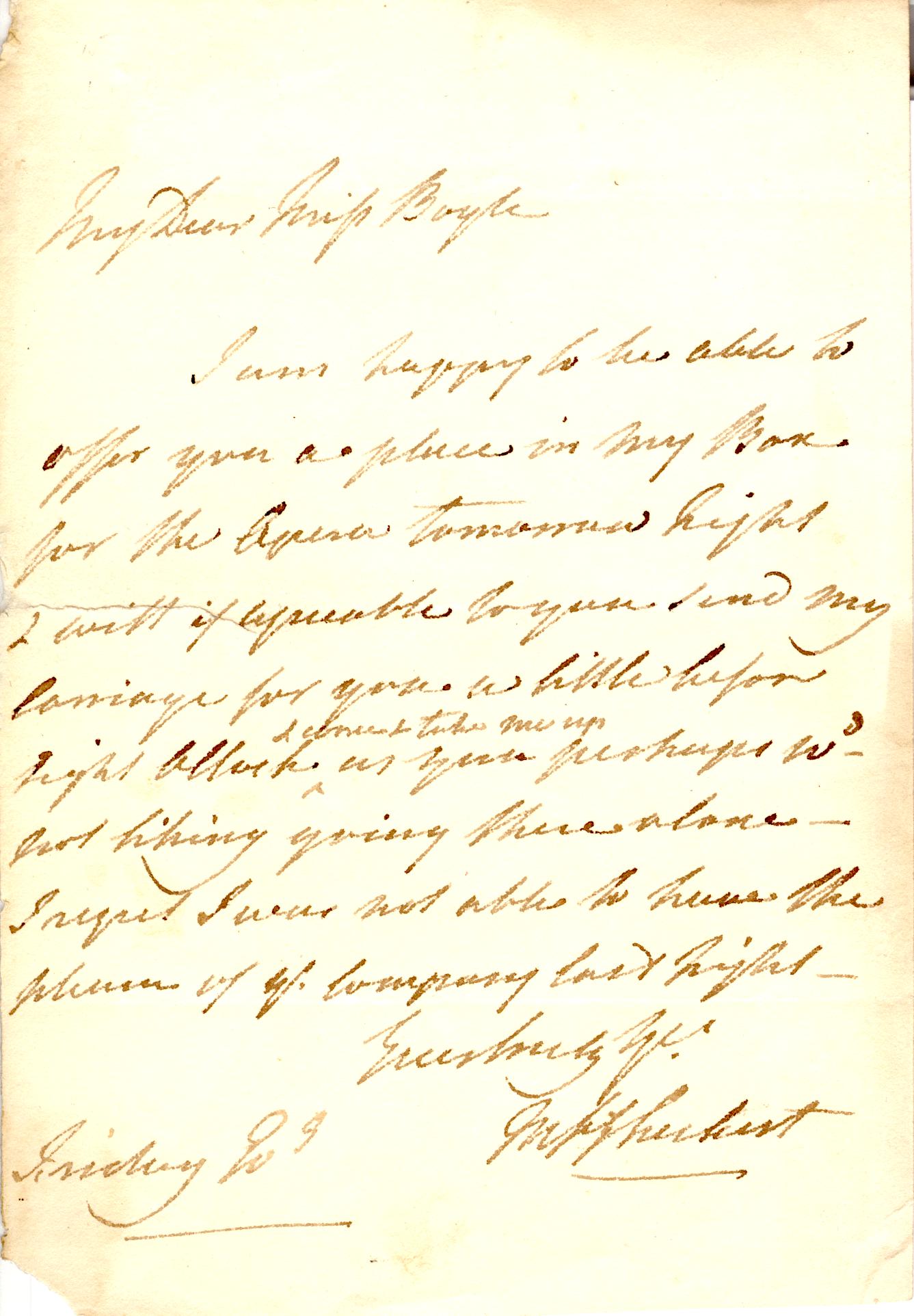 FITZHERBERT — Fine Autograph letter Signed to Miss Boyle | Sophie Dupré Autographs