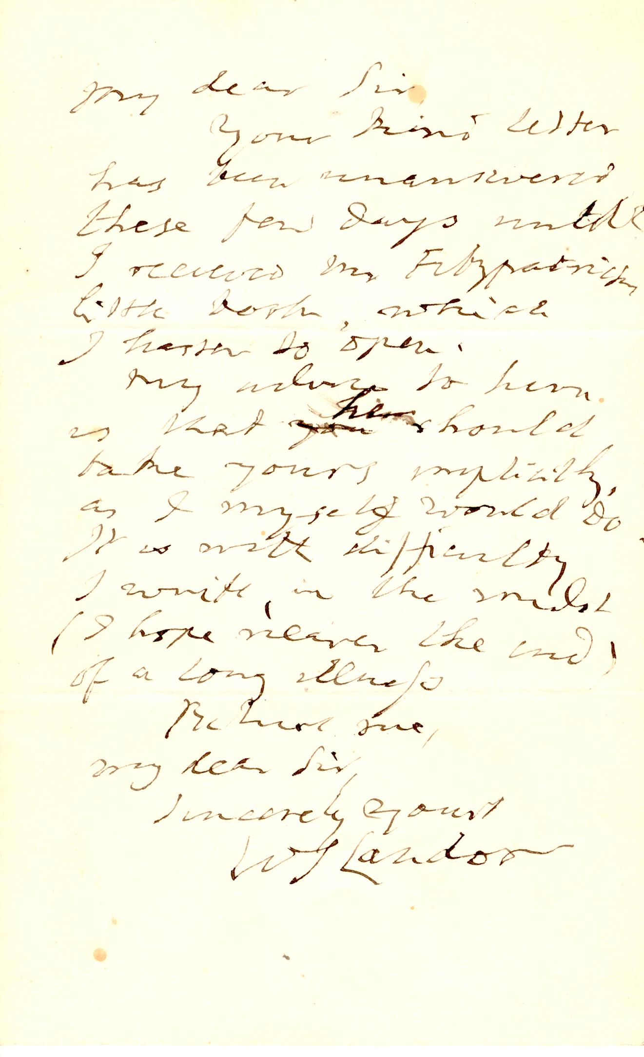 LANDOR — Fine Autograph Letter Signed to an unnamed correspondent | Sophie Dupré Autographs