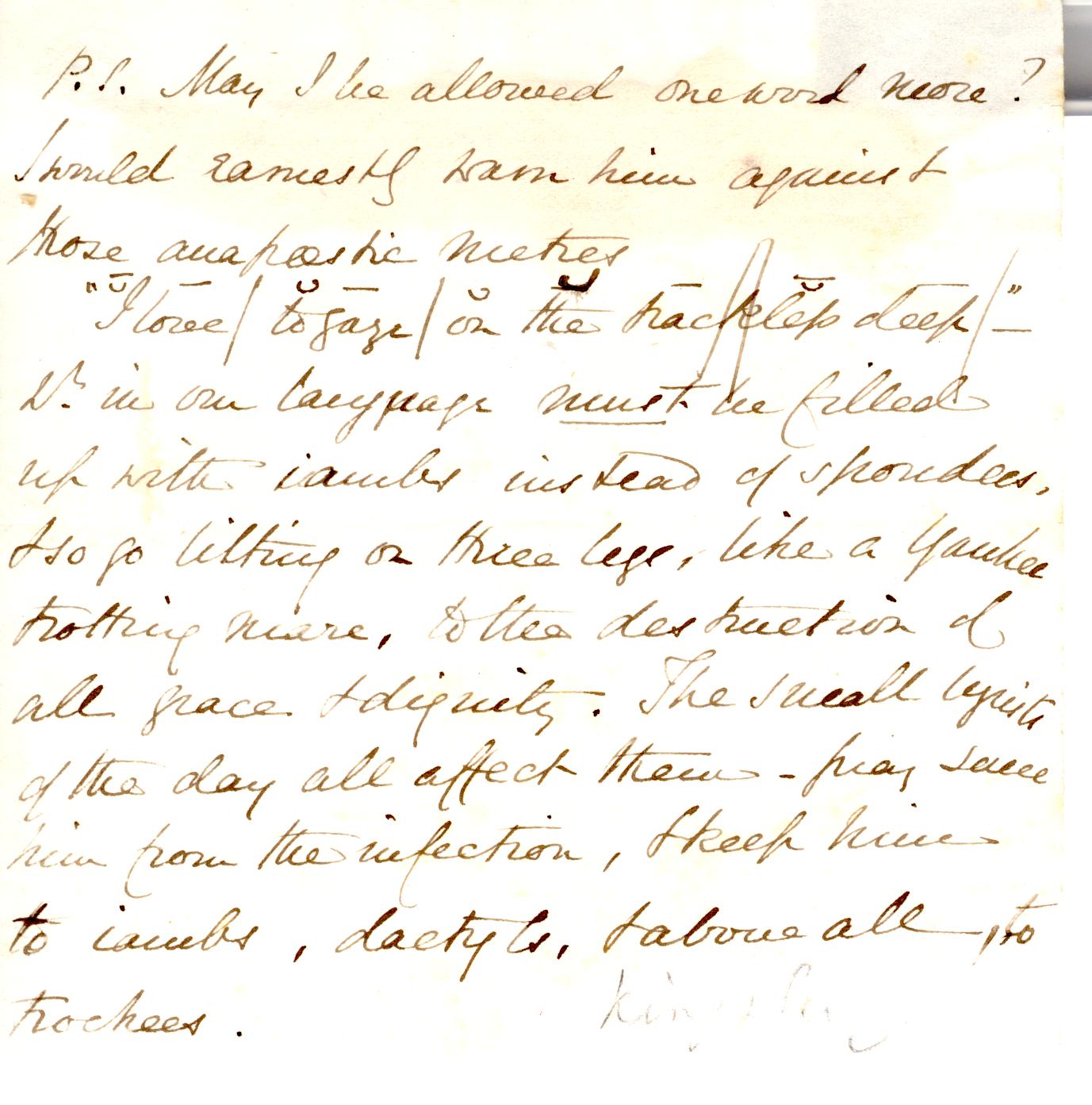KINGSLEY — Unsigned Autograph postscript, not signed, | Sophie Dupré Autographs