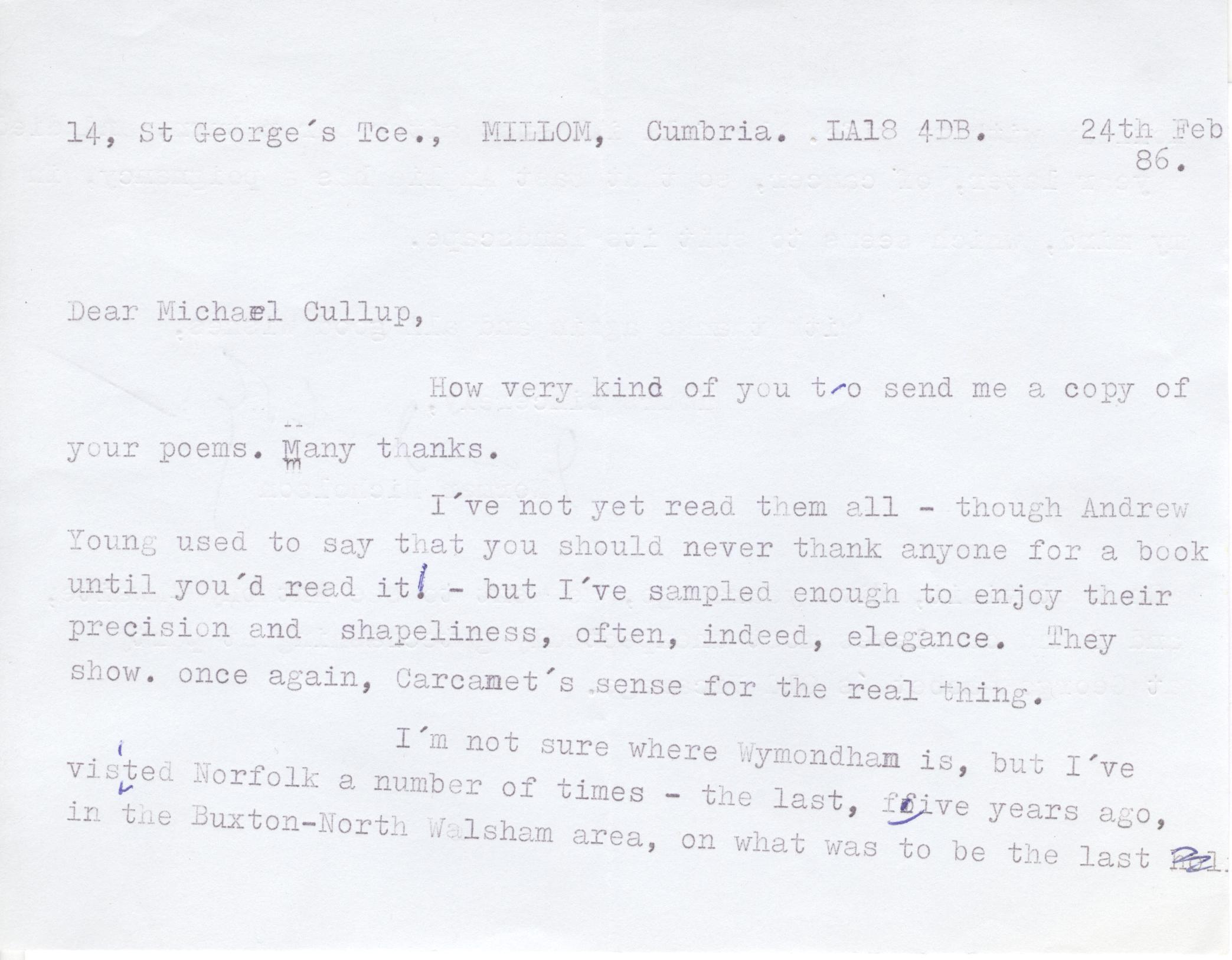 NICHOLSON — Typed Letter Signed with autograph amendments to Michael CULLUP | Sophie Dupré Autographs