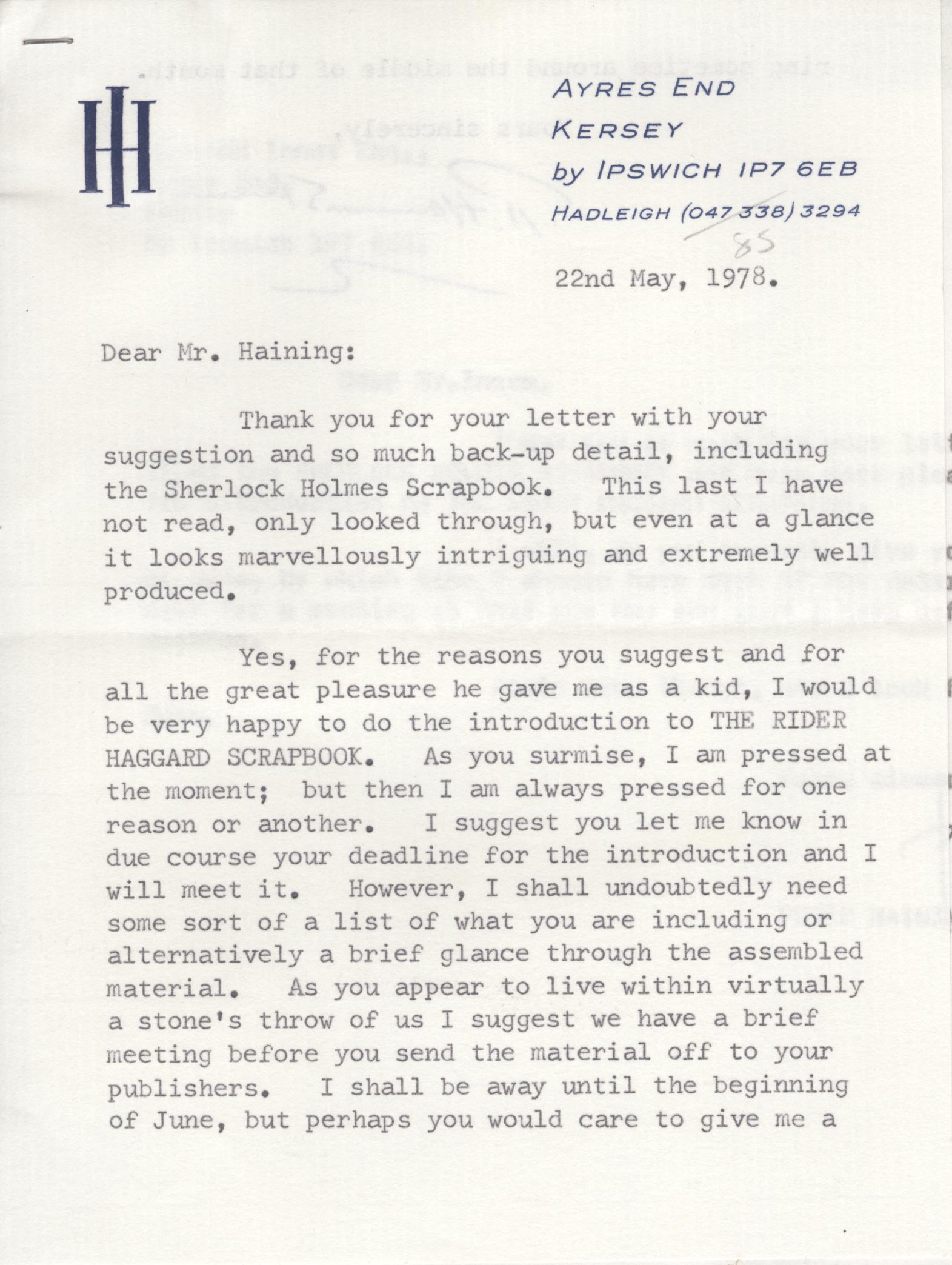 INNES — Fine Typed Letter Signed to Peter HAINING | Sophie Dupré Autographs