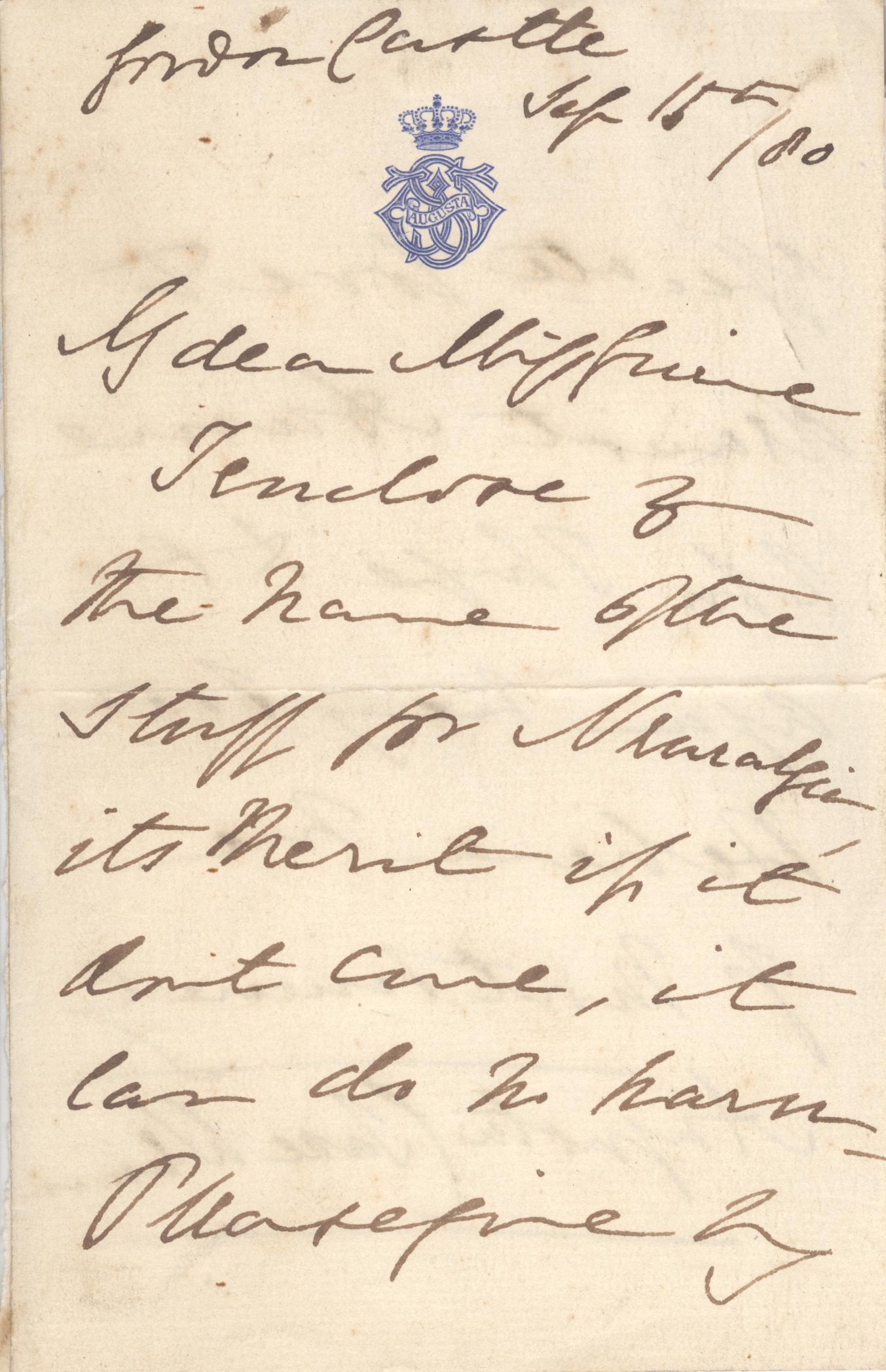 AUGUSTA — Autograph letter signed to dear Miss Gwinne | Sophie Dupré Autographs
