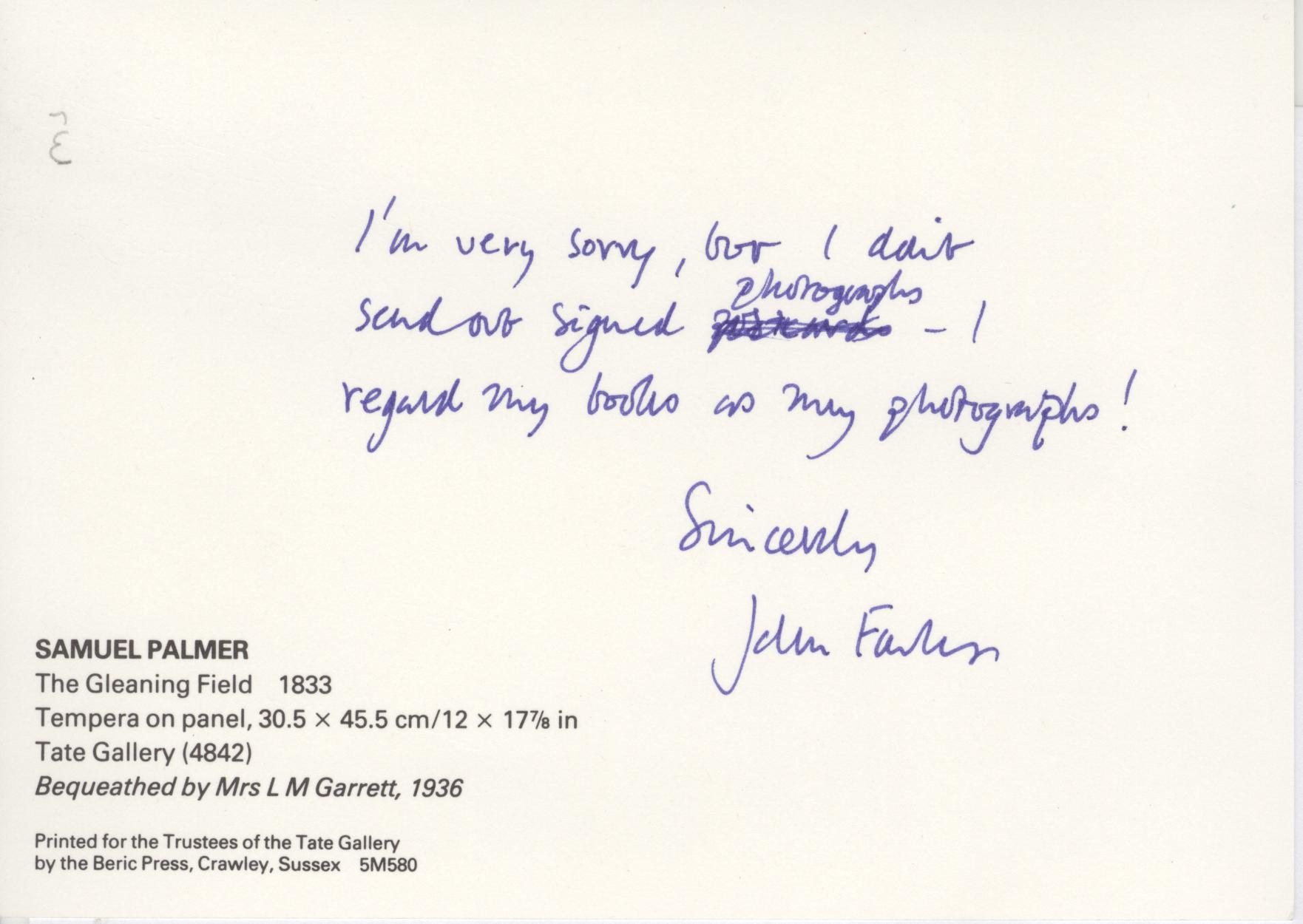 FOWLES — Autograph Note Signed to an unnamed correspondent | Sophie Dupré Autographs