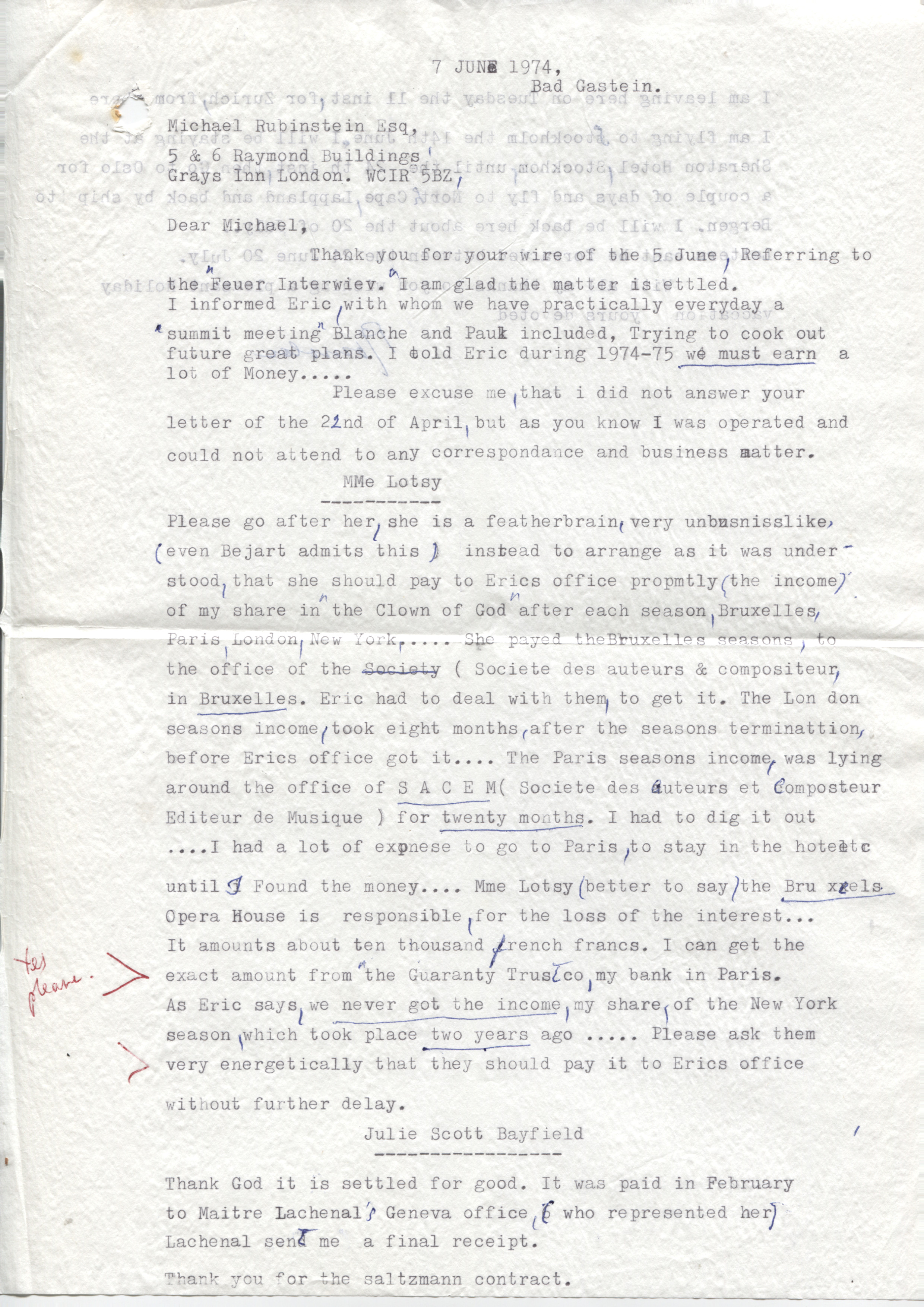 NIJINSKY — Long Typed Letter Signed 'Romola' to Michael RUBINSTEIN | Sophie Dupré Autographs