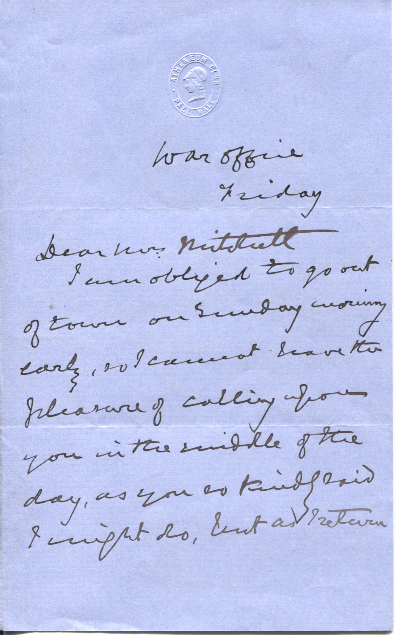WOLSELEY — Autograph Letter Signed to Mrs Mitchell | Sophie Dupré Autographs