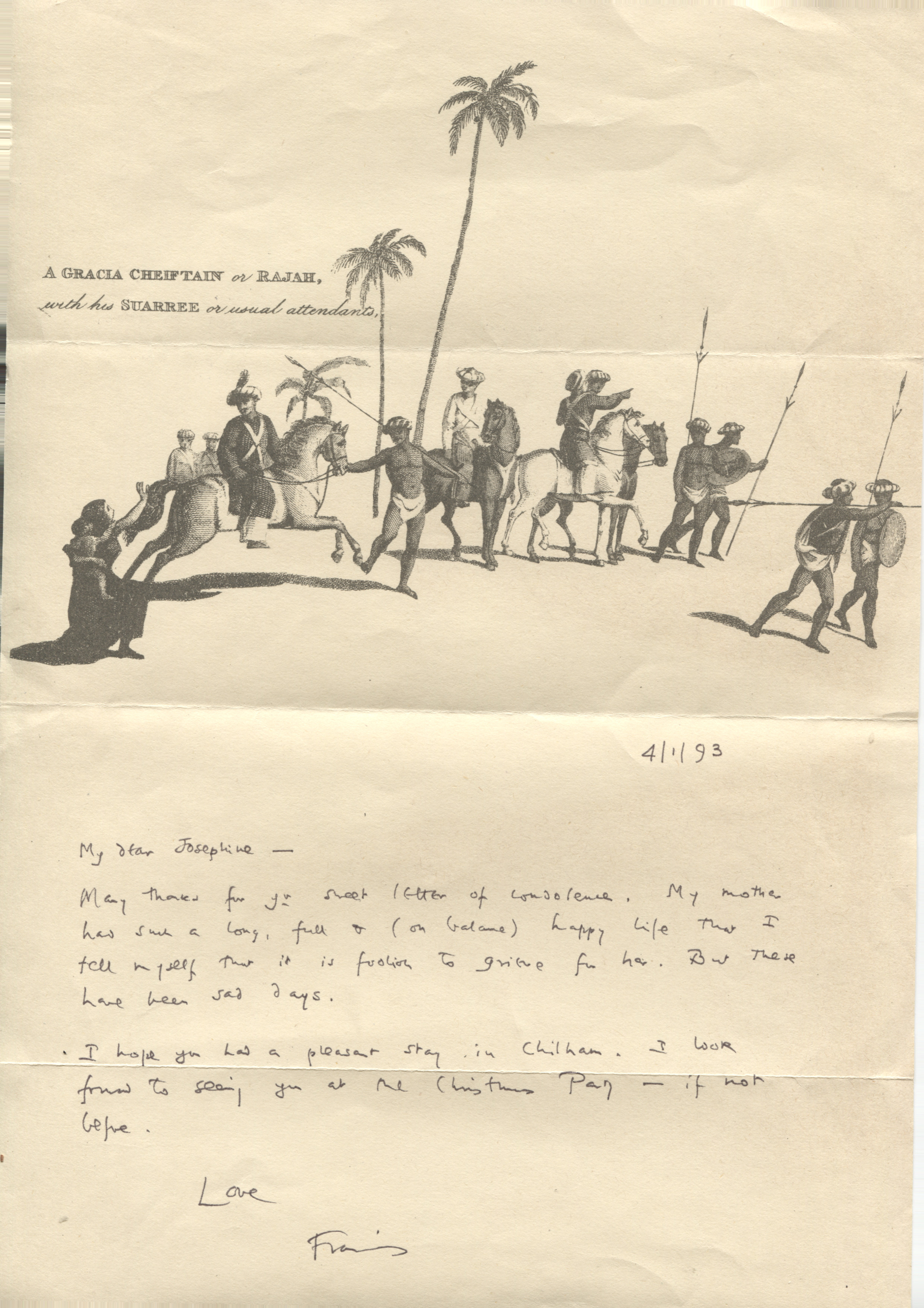 KING — Autograph Letter Signed to My dear Josephine PULLEIN-THOMPSON, | Sophie Dupré Autographs
