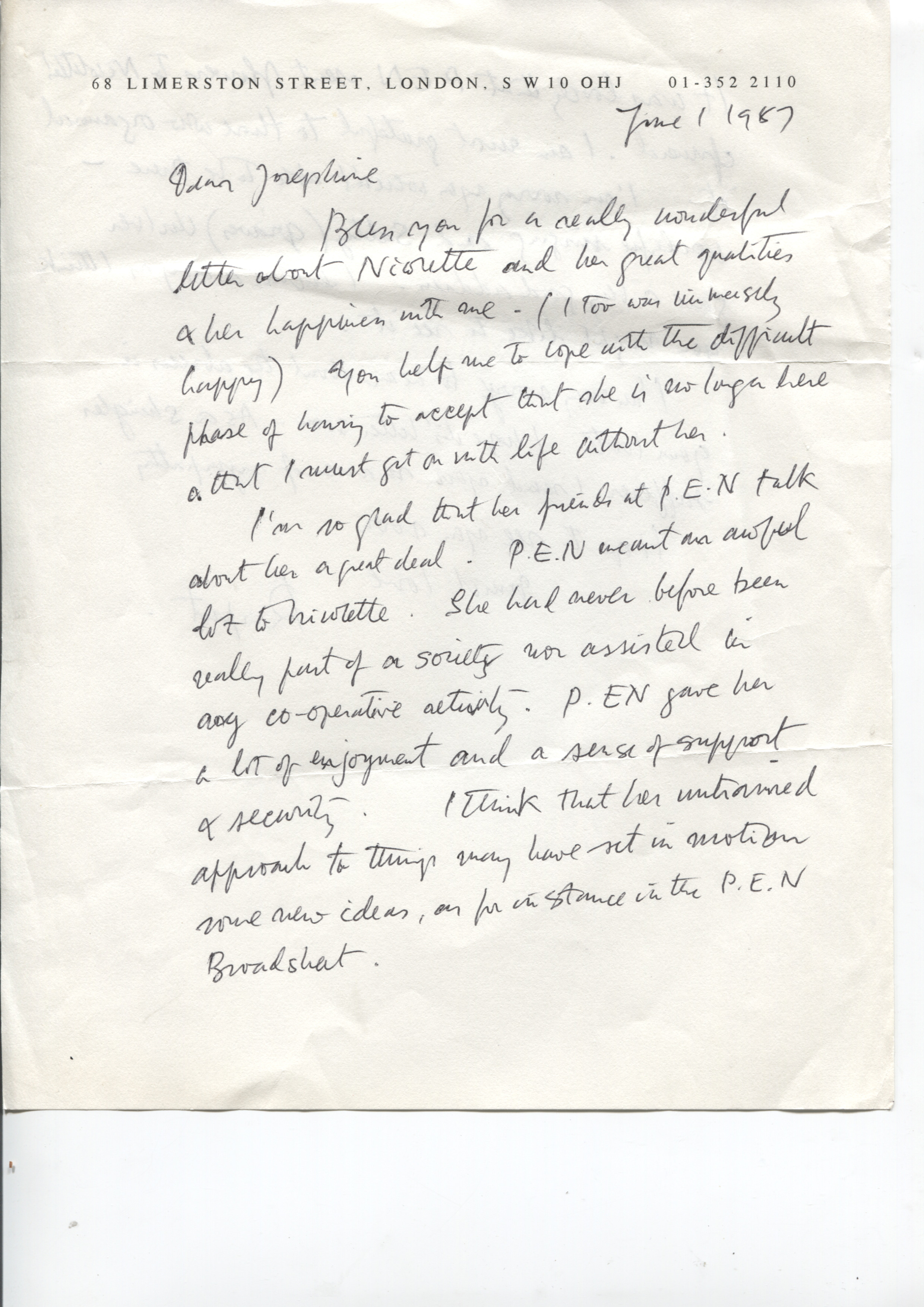 SHEPHARD — Long Autograph Letter Signed to Josephine PULLEIN-THOMPSON | Sophie Dupré Autographs