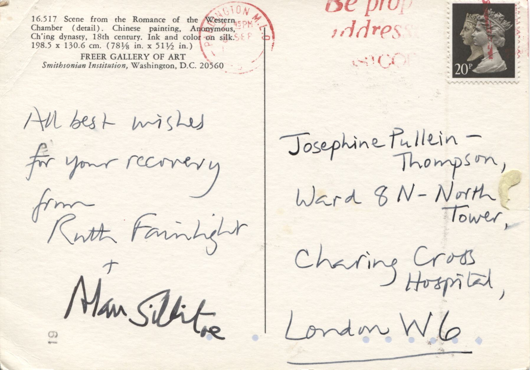 SILITOE — Autograph card in Fainlight's hand, Signed by both to Josephine PULLEIN-THOMPSON | Sophie Dupré Autographs
