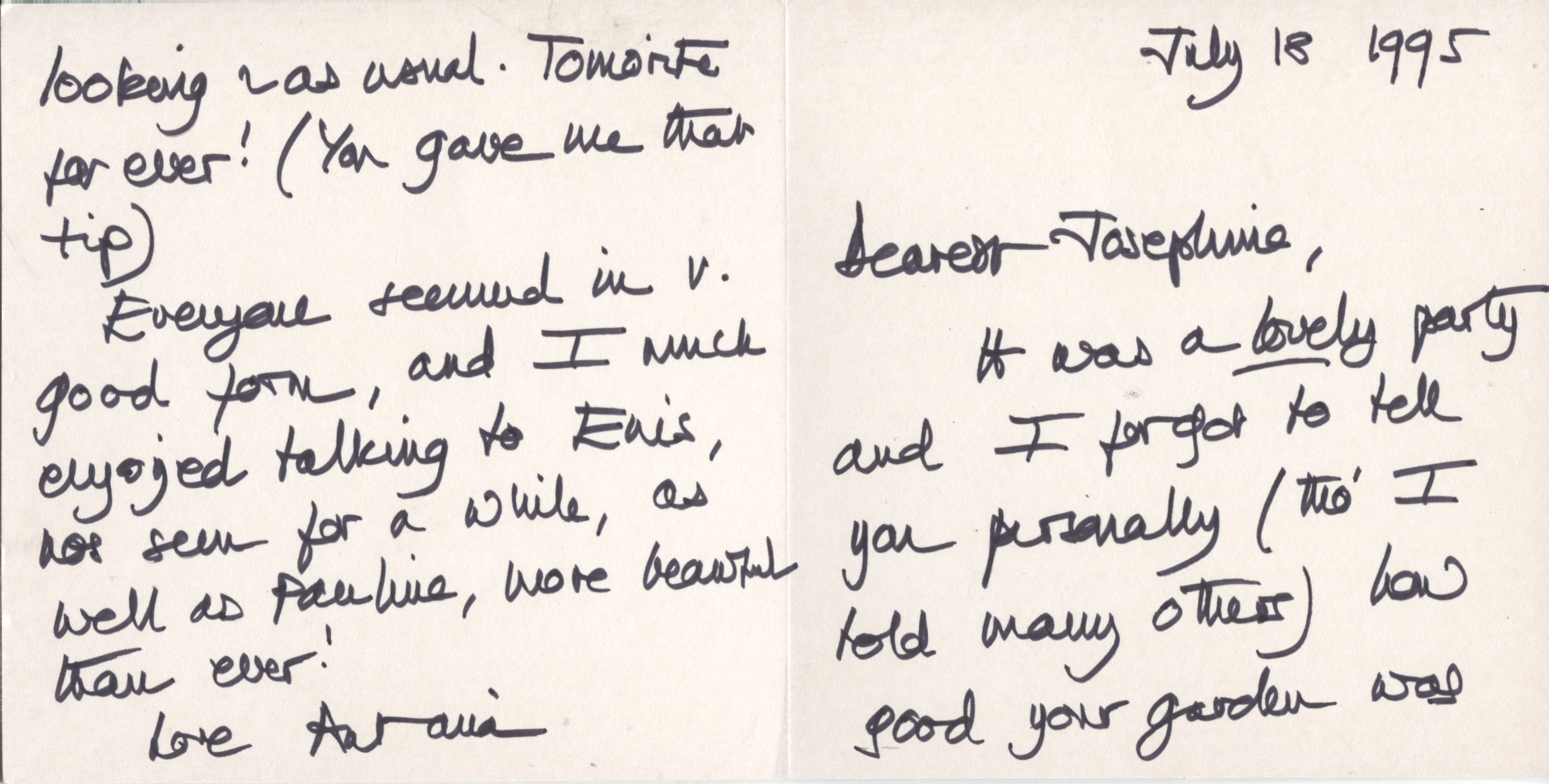 FRASER — Autograph Note Signed in a coloured picture card to Josephine PULLEIN-THOMPSON | Sophie Dupré Autographs