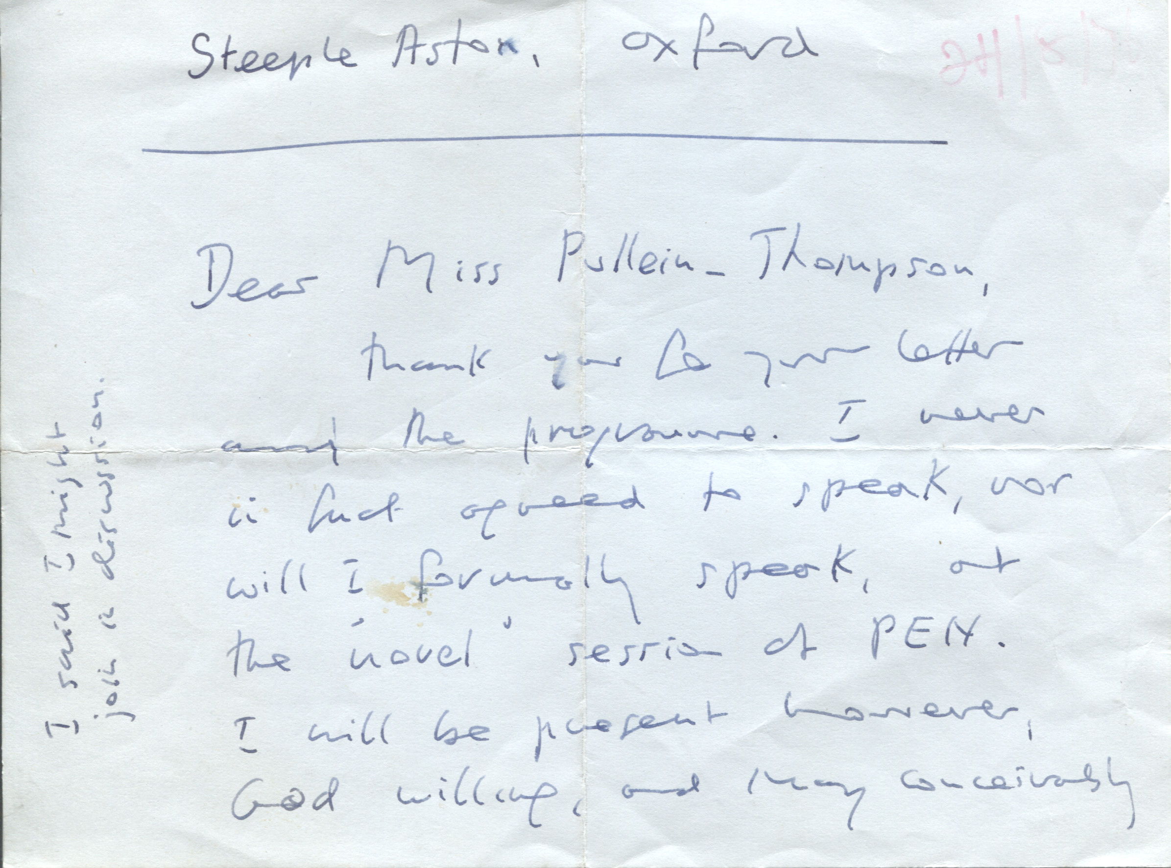 MURDOCH — Autograph Lettercard signed in full 'Iris Murdoch' to Josephine PULLEIN-THOMPSON | Sophie Dupré Autographs