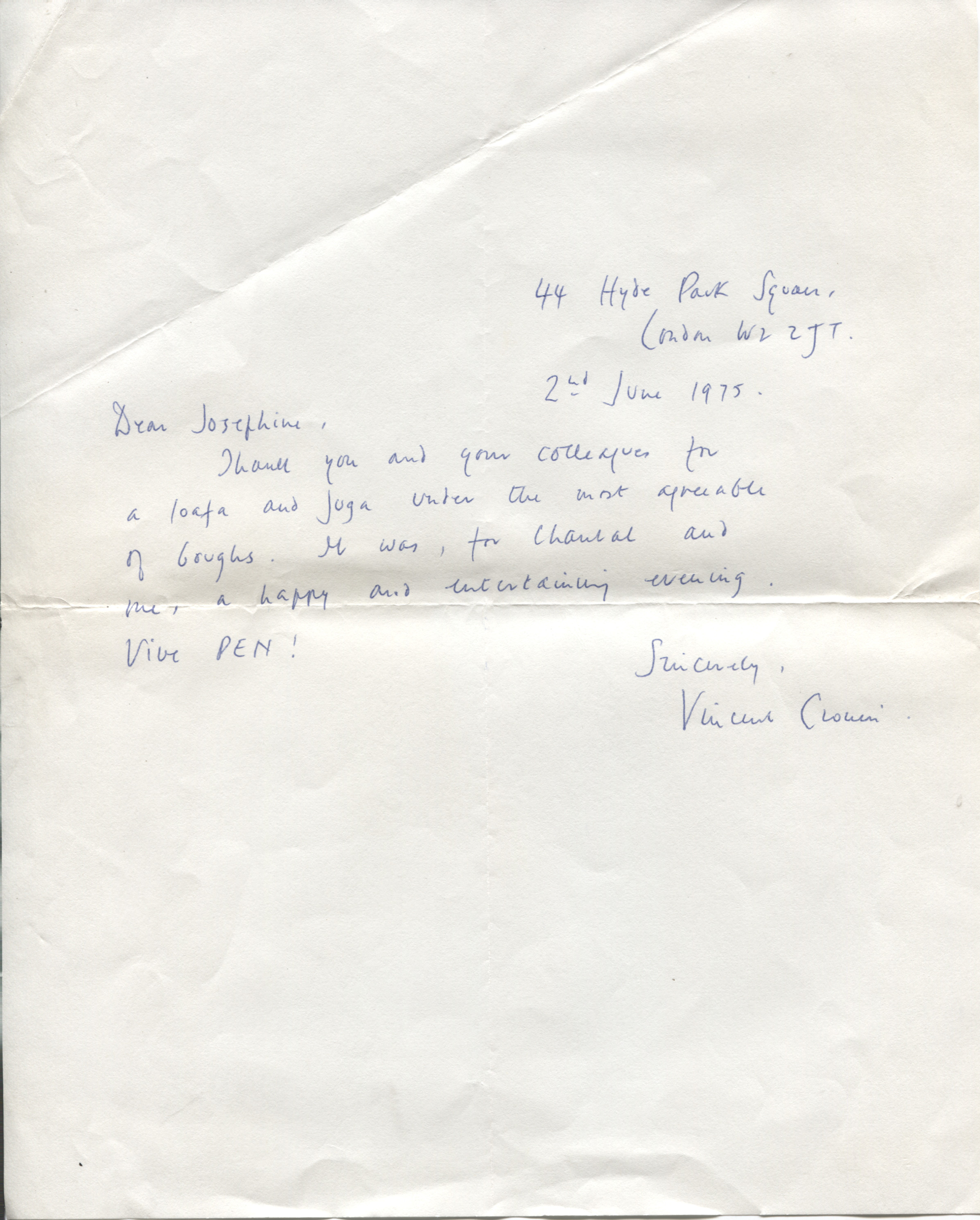 CRONIN — Autograph Letter Signed to Josephine PULLEIN-THOMPSON | Sophie Dupré Autographs