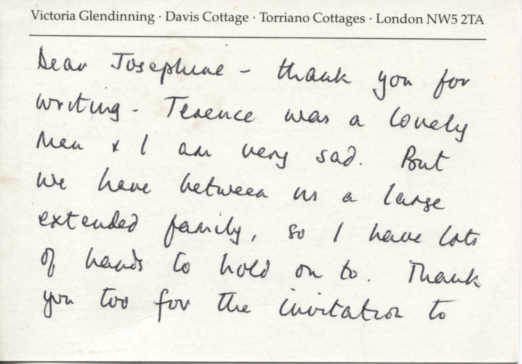 GLENDINNING — Autograph Note Signed 'Victoria' to Josephine PULLEIN-THOMPSON | Sophie Dupré Autographs