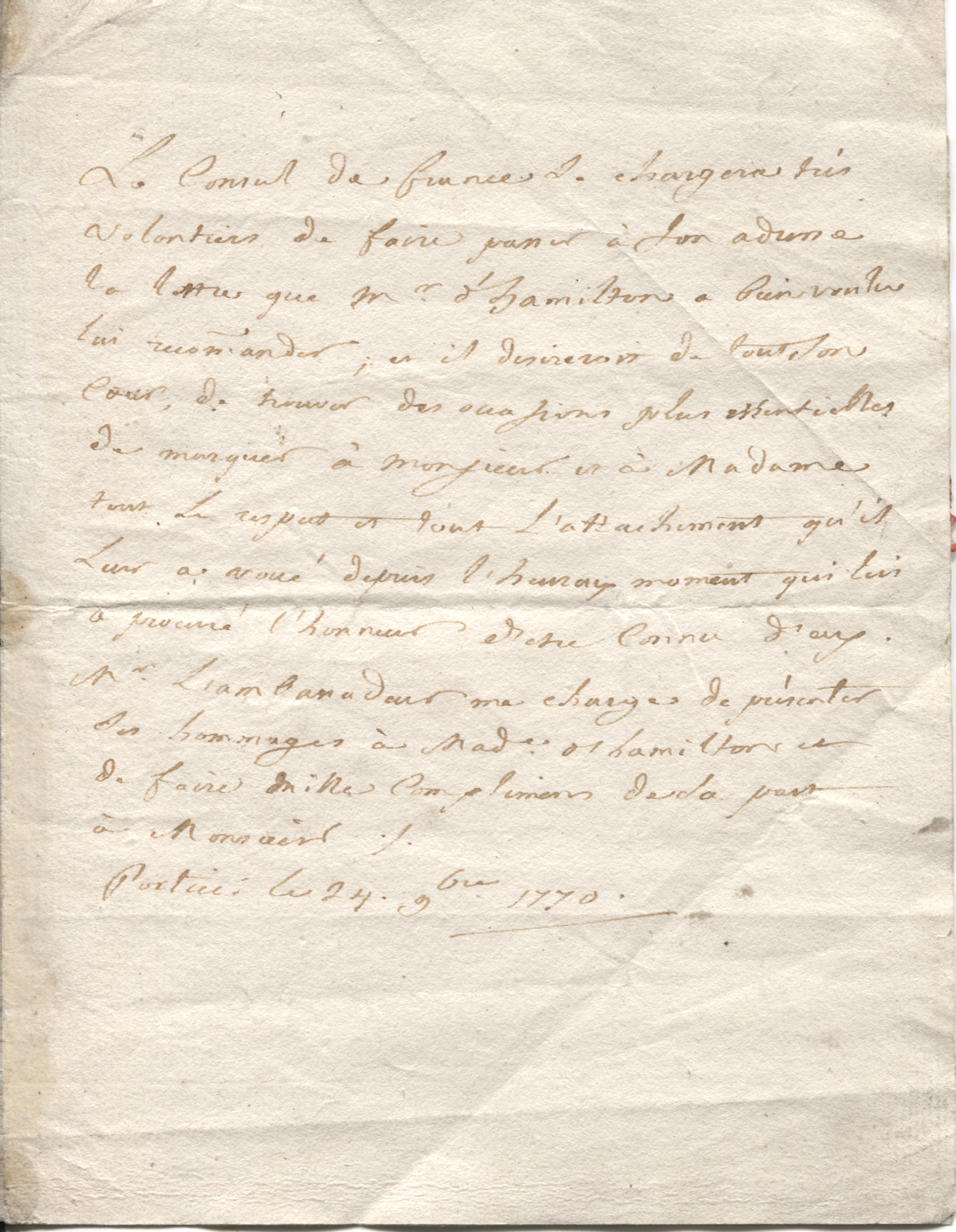 [HAMILTON — Letter in French with translation, on behalf of the Ambassador for France | Sophie Dupré Autographs