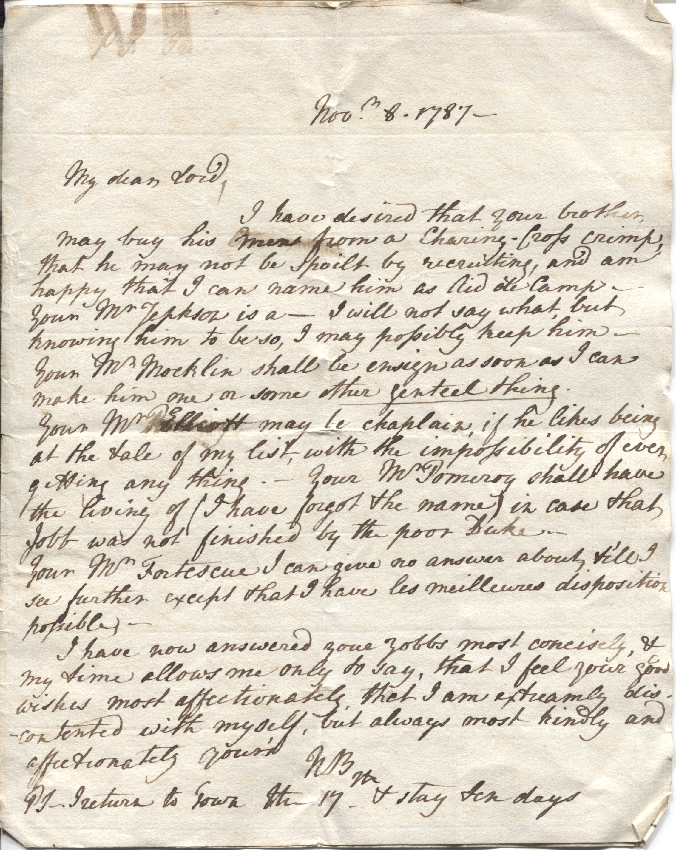 WELLESLEY — Autograph Letter Signed 'Mornington' to My dear Lord | Sophie Dupré Autographs