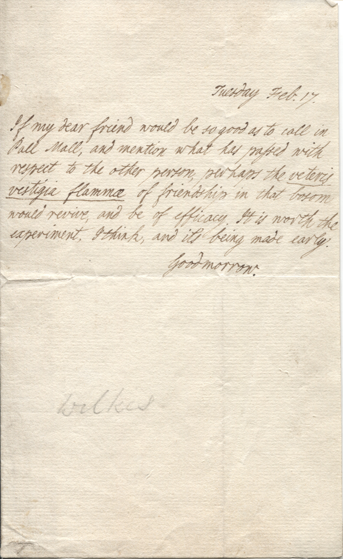 WILKES — Unsigned Autograph Letter to my dear friend | Sophie Dupré Autographs