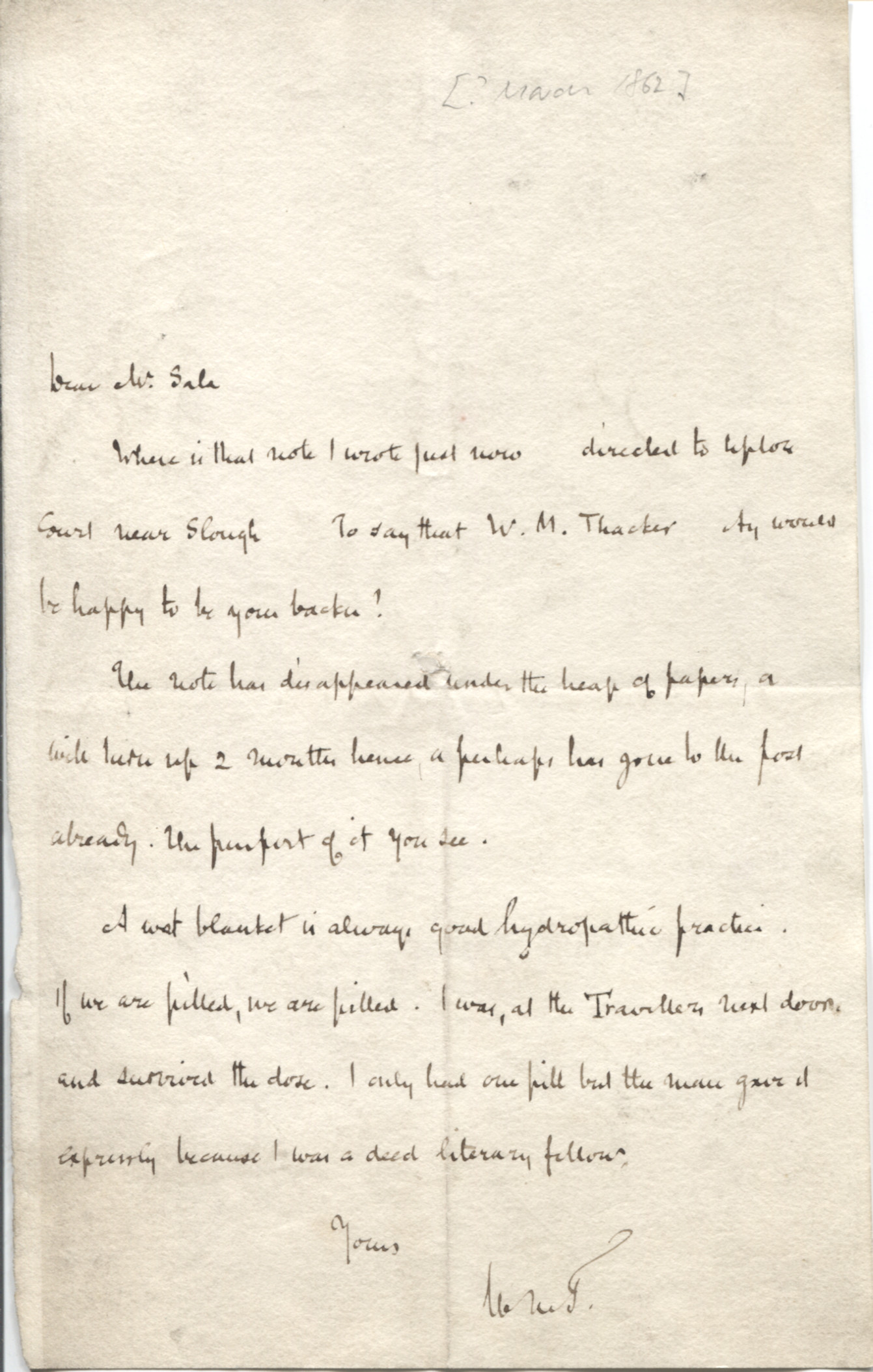 THACKERAY — Fine Autograph Letter Signed in full, in his sloping hand to My dear Dean with his address in his upright hand, | Sophie Dupré Autographs