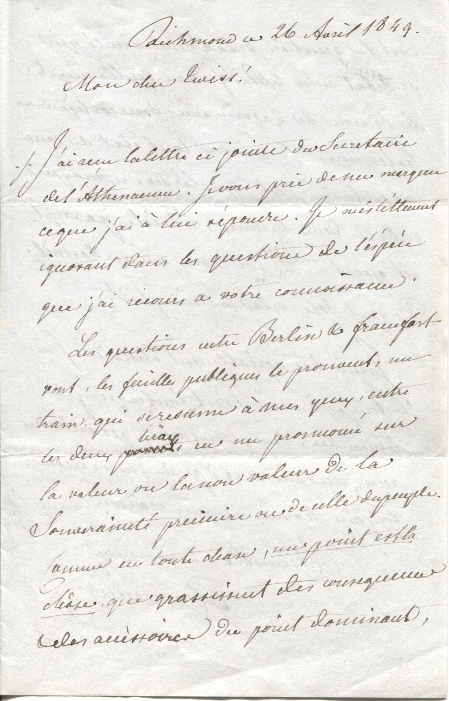 METTERNICH — Fine Autograph Letter, in French with Translation, Signed, addressed to Mr Twiss | Sophie Dupré Autographs