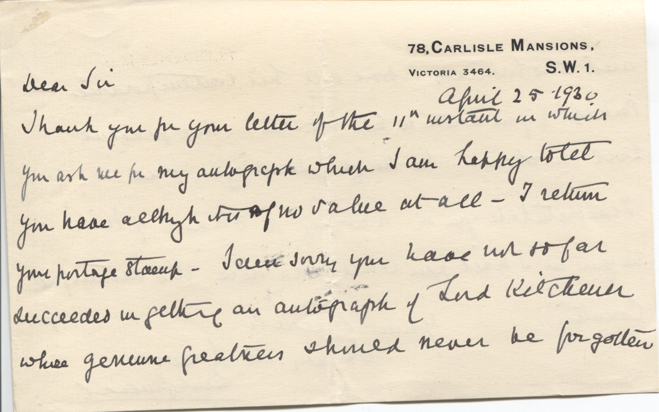 LAWSON — Autograph Letter Signed to an unnamed correspondent | Sophie Dupré Autographs