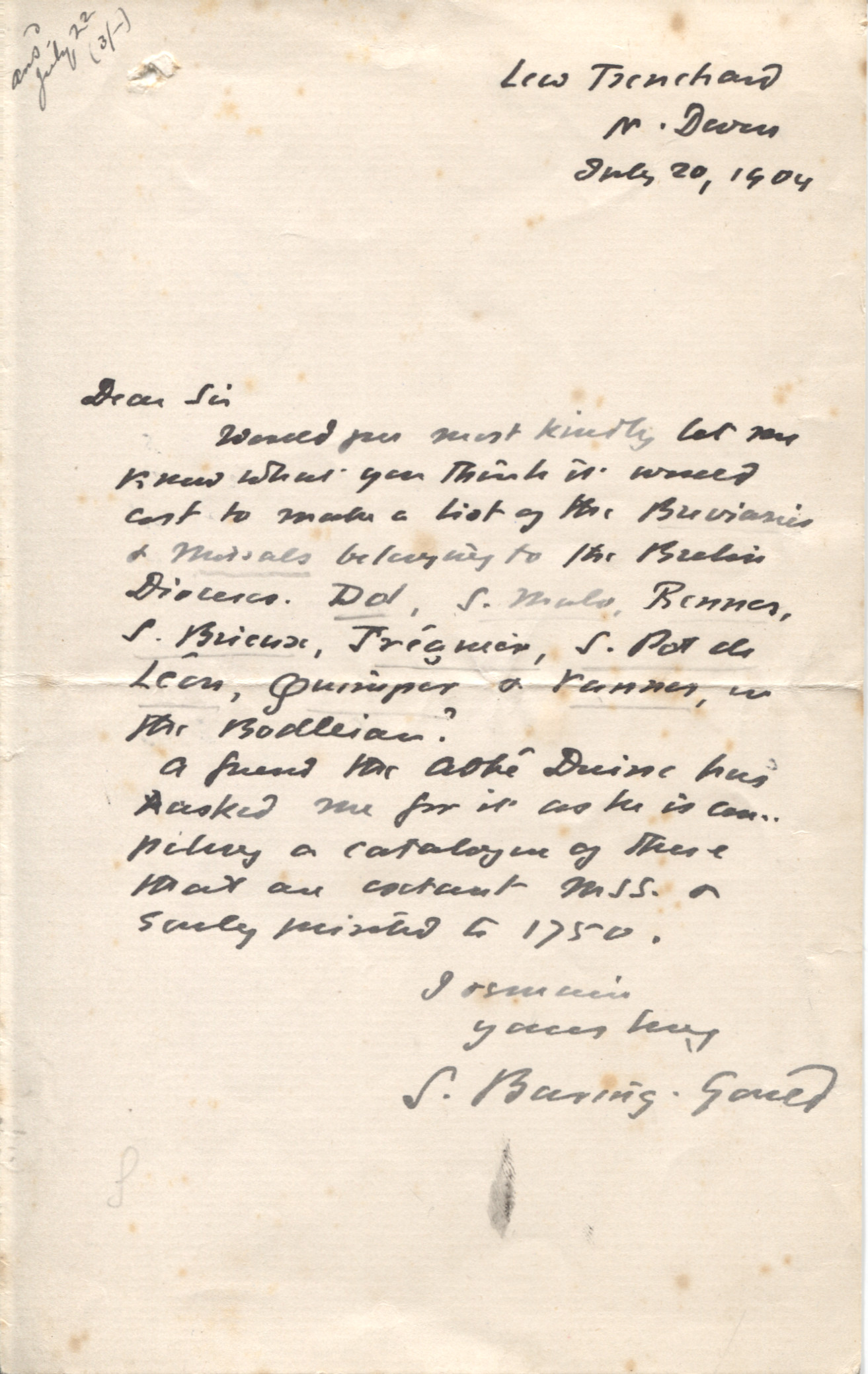 BARING-GOULD — Autograph Letter Signed, to an unnamed correspondent | Sophie Dupré Autographs