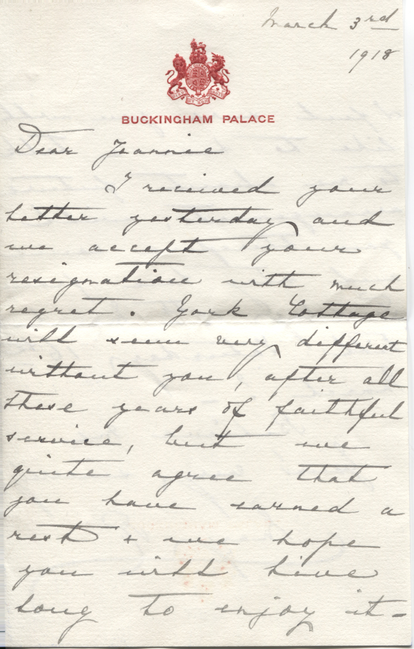 MARY — Fine Autograph Letter Signed as Queen to Dear Jonnie, (Mrs McKay, housekeeper at York Cottage) | Sophie Dupré Autographs
