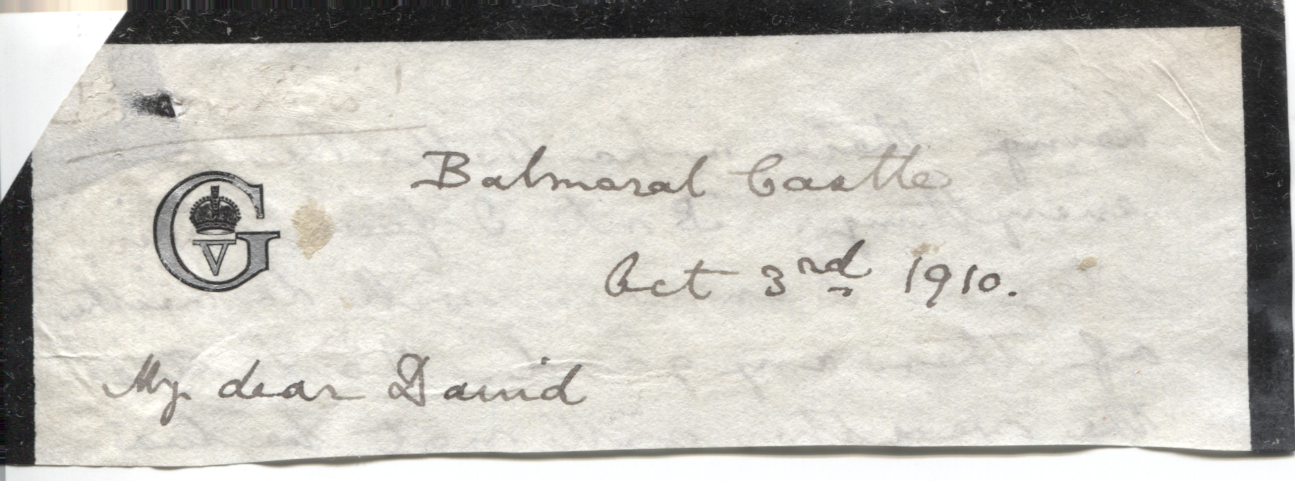 GEORGE V — Part of an Autograph Letter, not Signed to his eldest son My dear David | Sophie Dupré Autographs