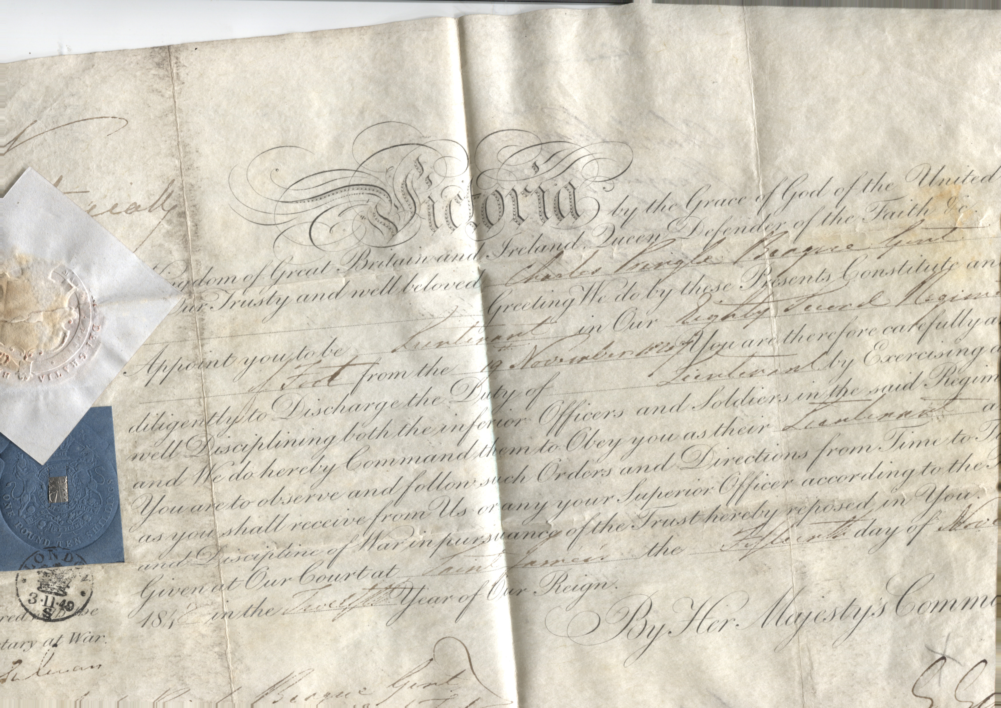 VICTORIA — Fine Early Commission Document with her signature at the top, | Sophie Dupré Autographs