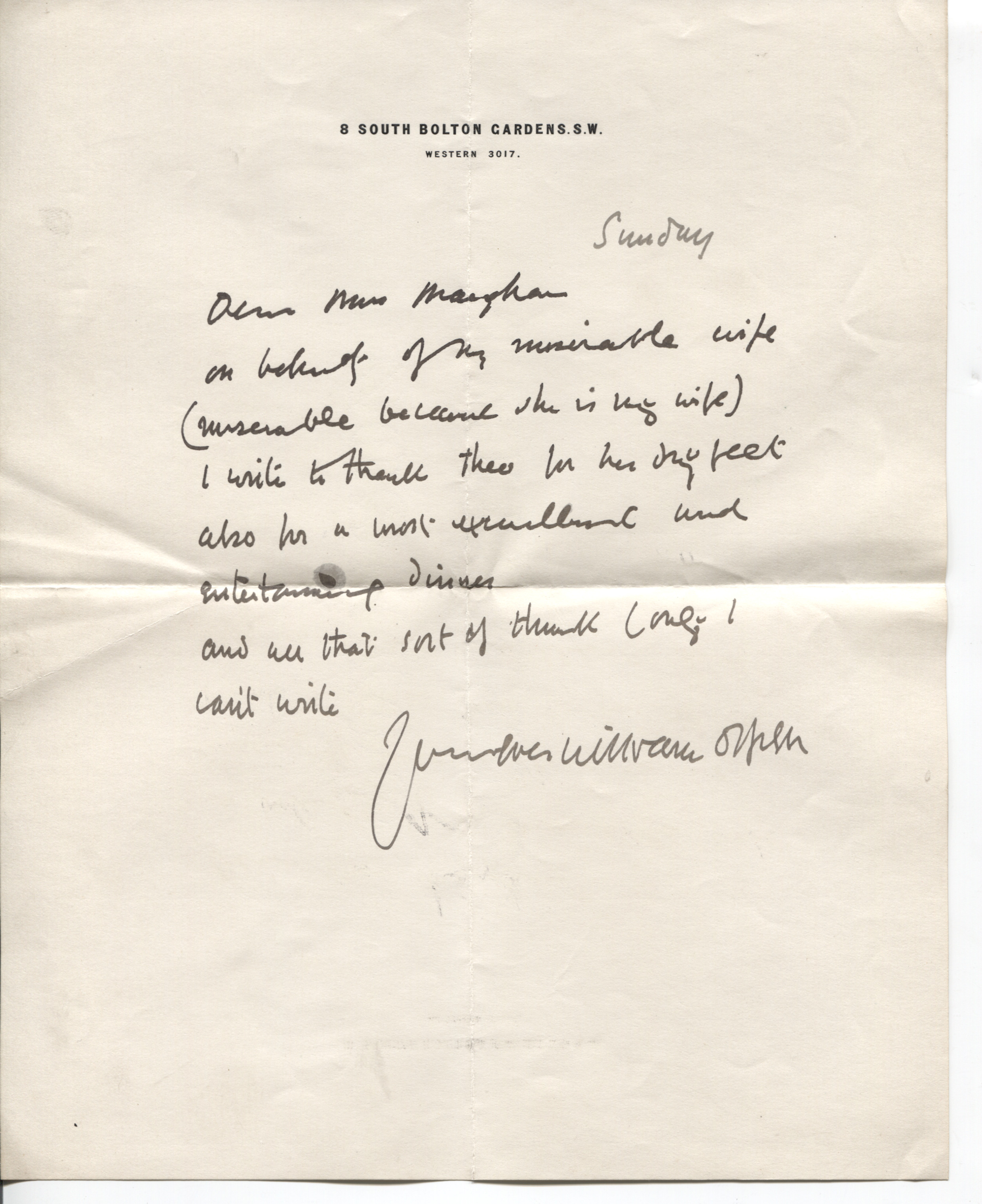 ORPEN — Autograph Letter Signed 'William Orpen' to 'Dear Mr Maugham' | Sophie Dupré Autographs