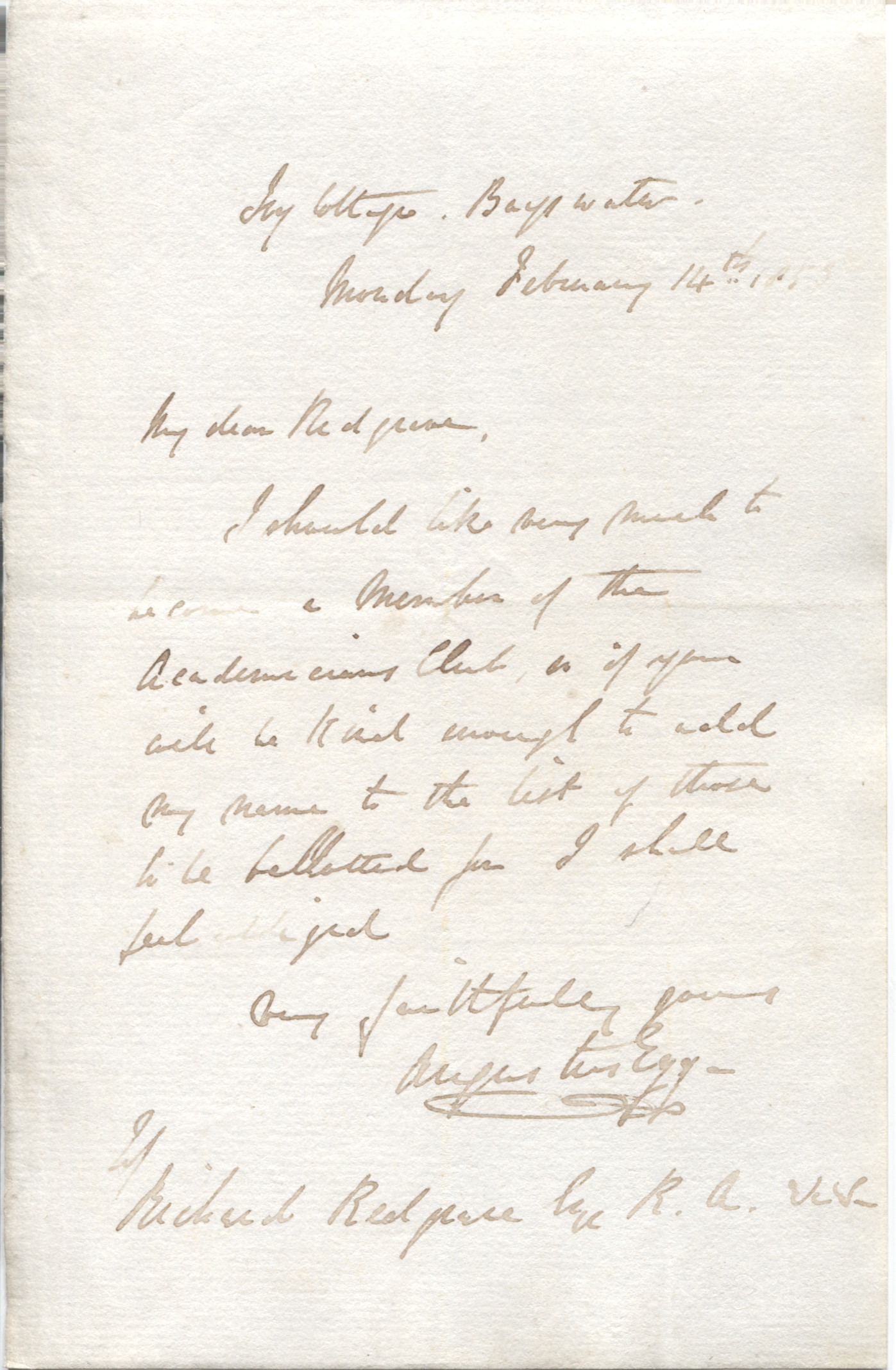 EGG — Autograph Letter Signed to his friend Richard REDGRAVE | Sophie Dupré Autographs