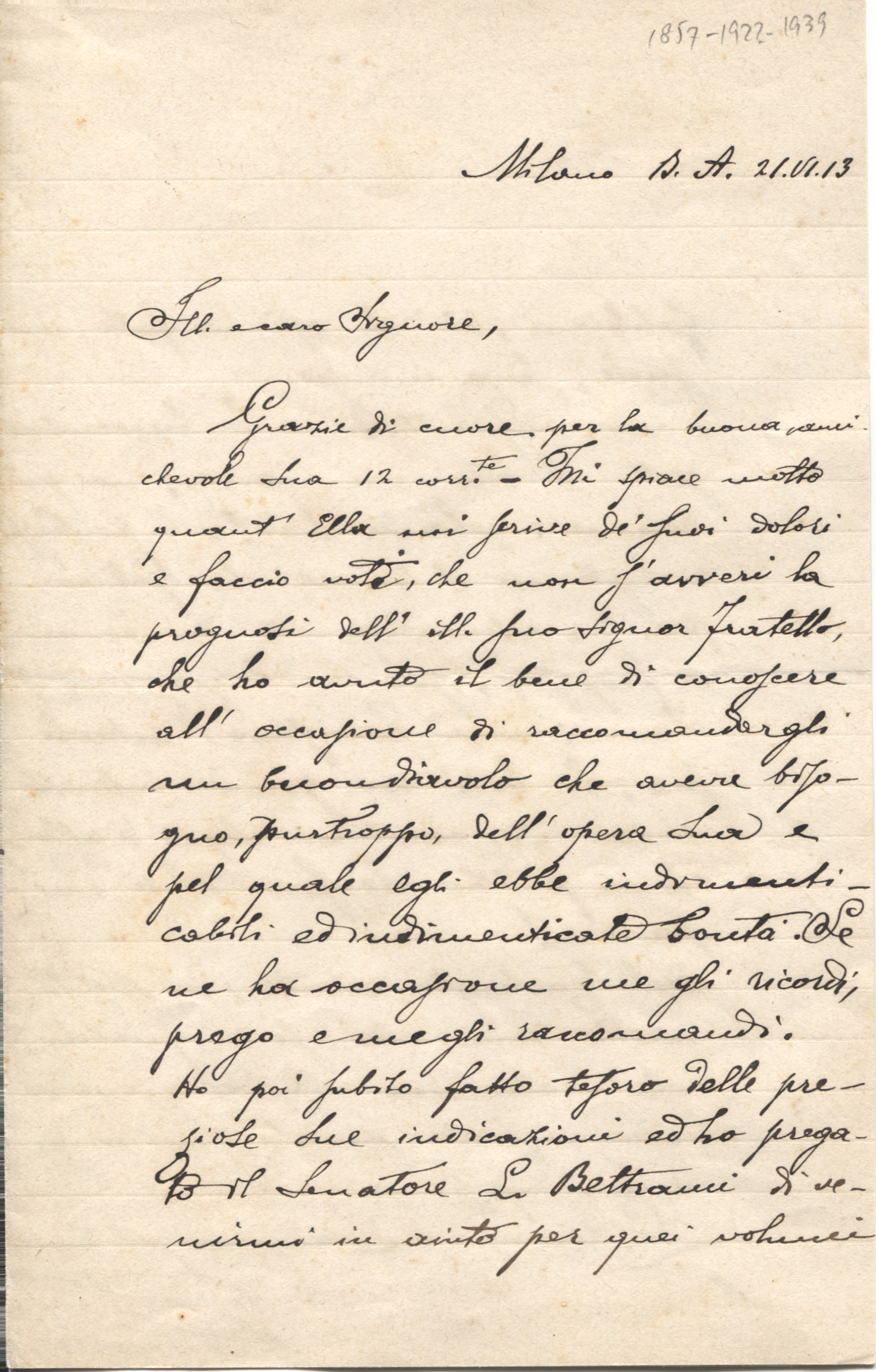 PIUS XI — Autograph Letter Signed B. A. Ratti in Italian with Translation, | Sophie Dupré Autographs