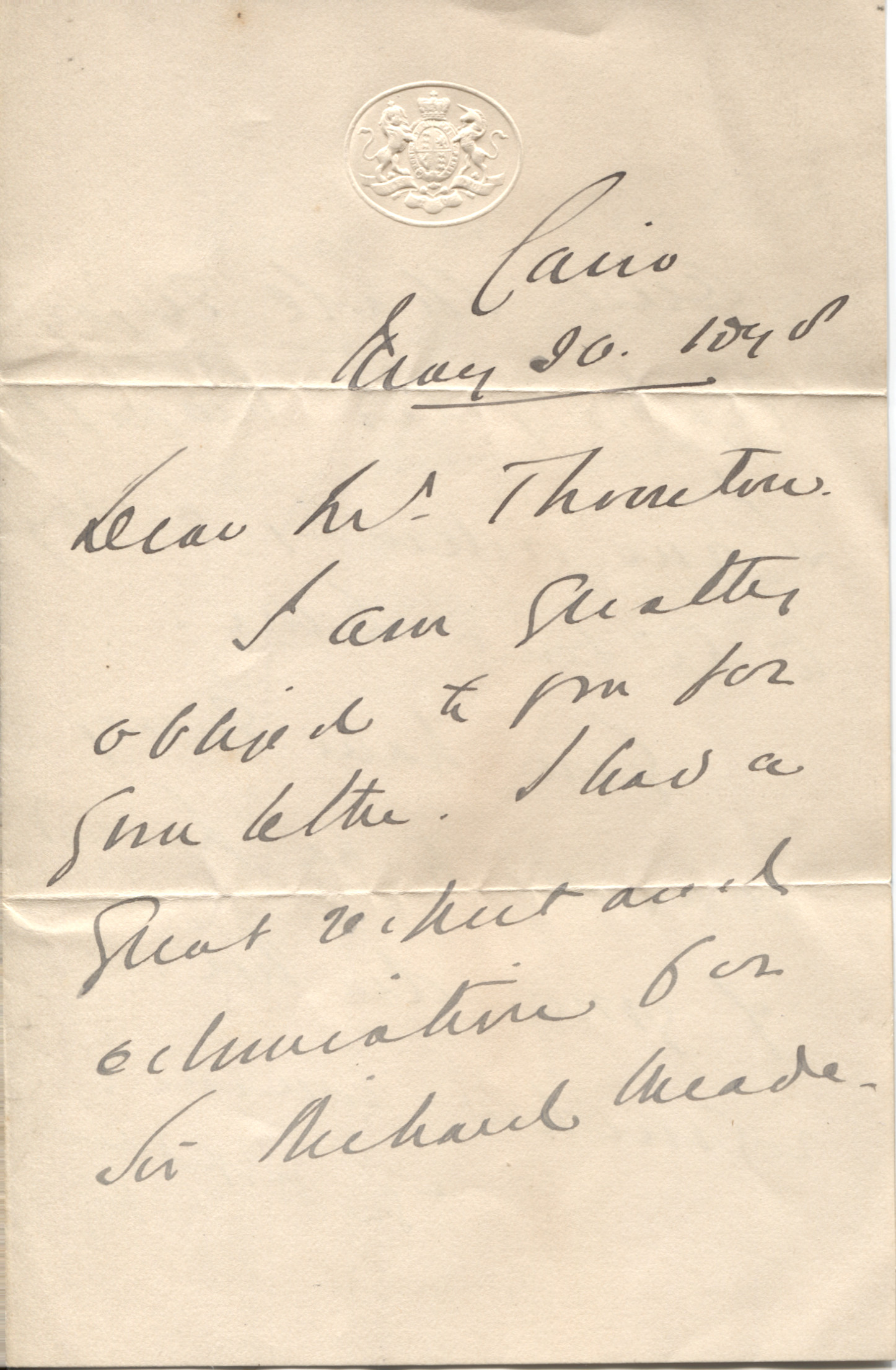 CROMER — Autograph Letter Signed to Mr Thornton | Sophie Dupré Autographs