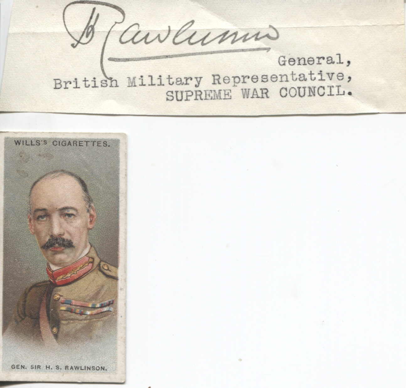 RAWLINSON — Fine Signature on piece as the British Representative of the Supreme War Council | Sophie Dupré Autographs