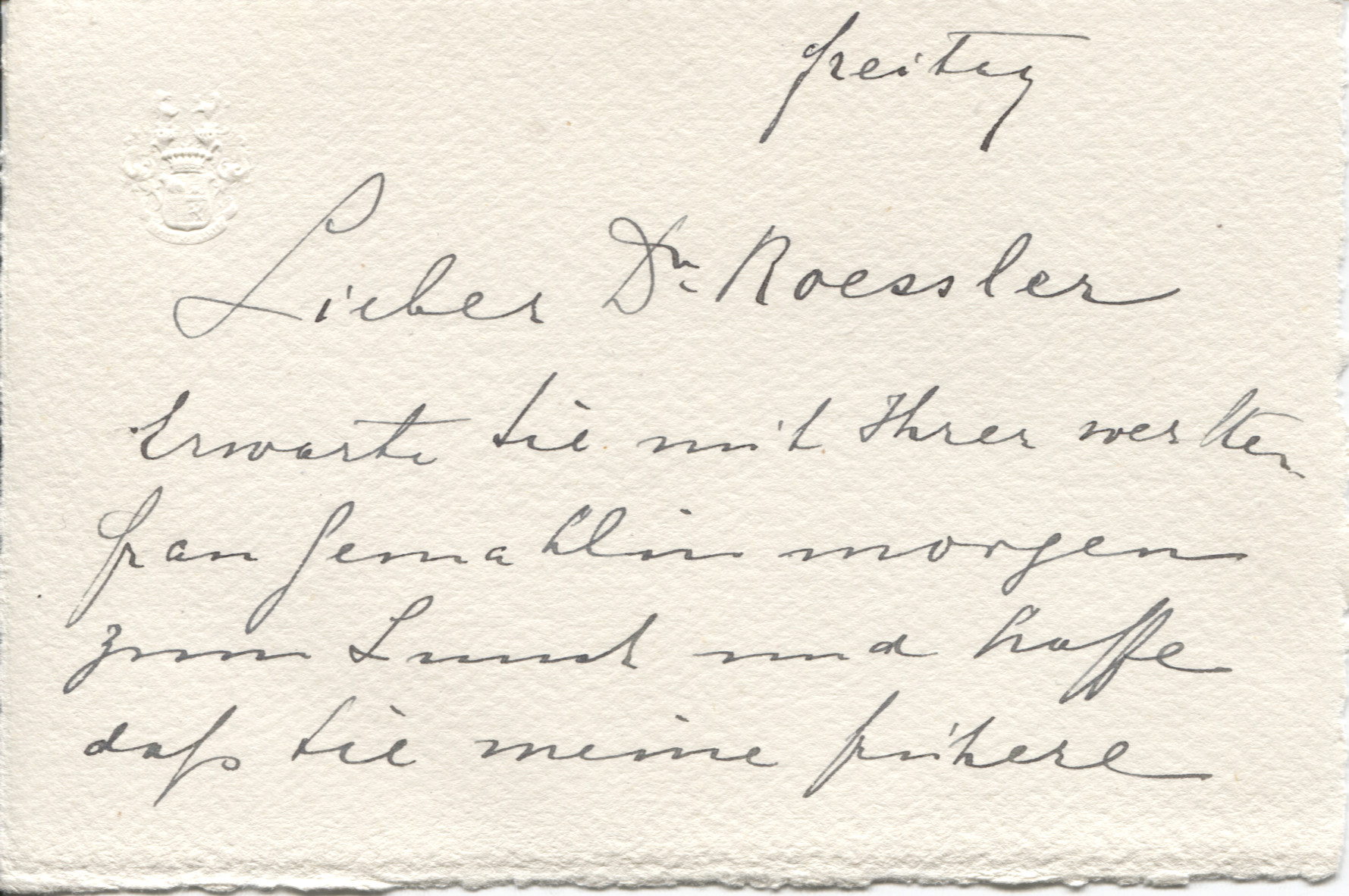 SLATIN — Autograph Letter Signed, in German with transcription and translation, to Dr Roessler | Sophie Dupré Autographs