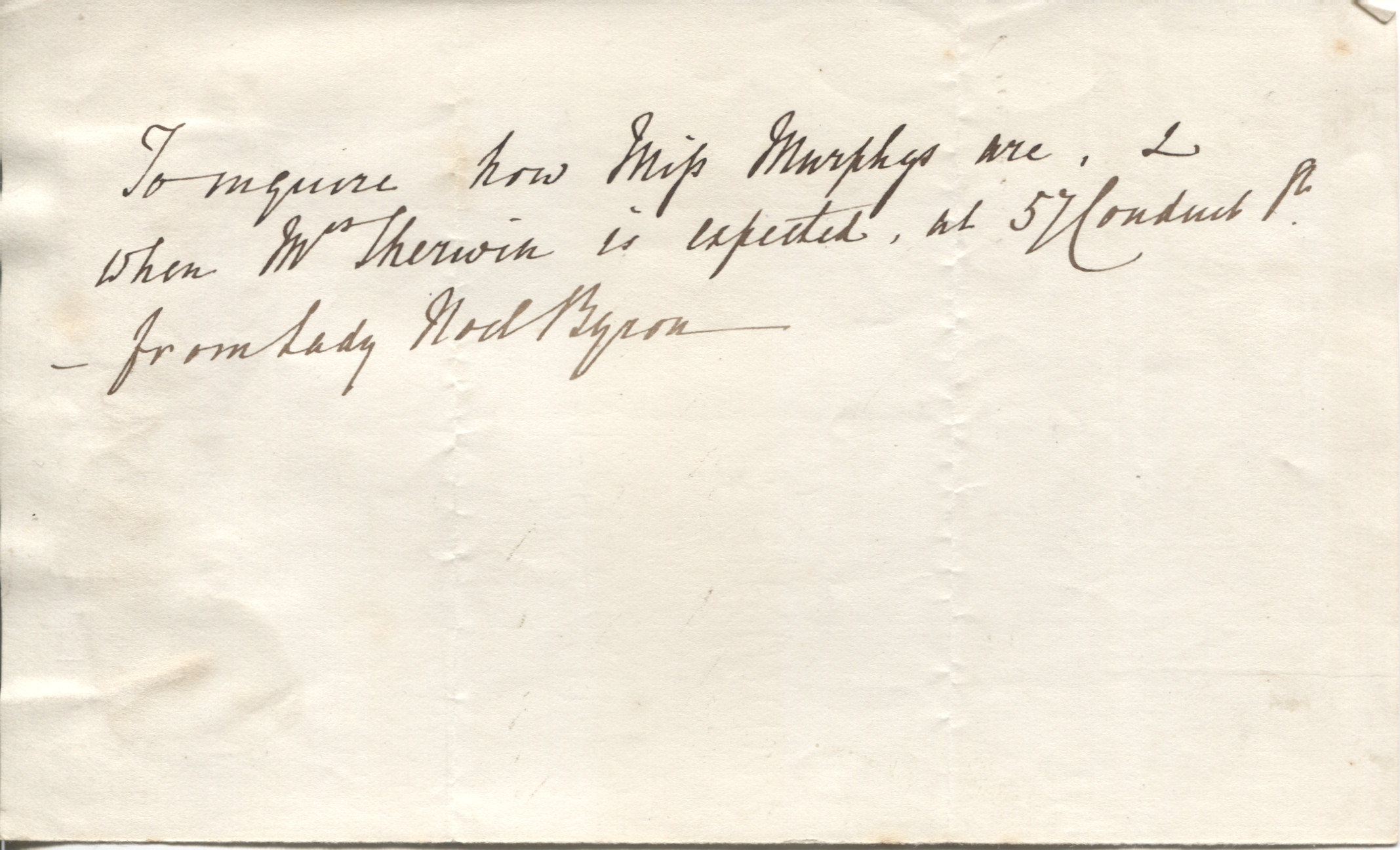 BYRON — Formal Autograph Note to an unnamed correspondent | Sophie Dupré Autographs