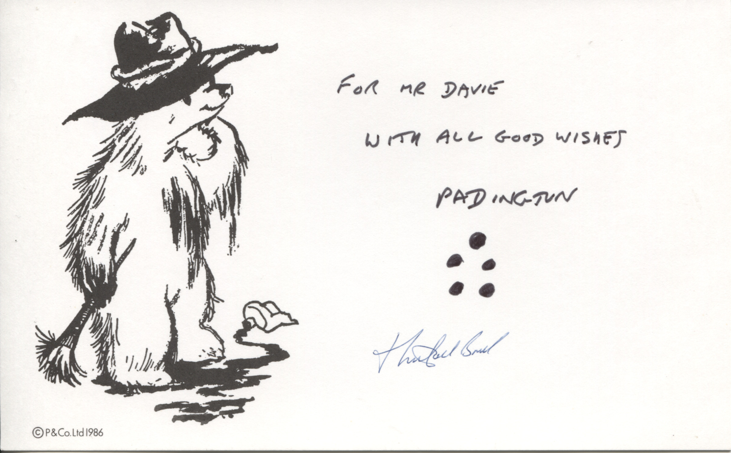 BOND — Printed card signed and inscribed, | Sophie Dupré Autographs