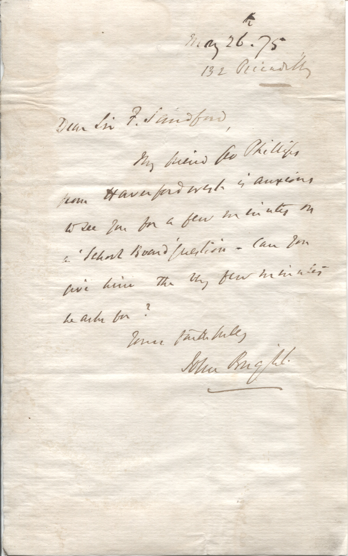BRIGHT — Autograph Letter Signed 'John Bright' to Sir F. SANDFORD | Sophie Dupré Autographs