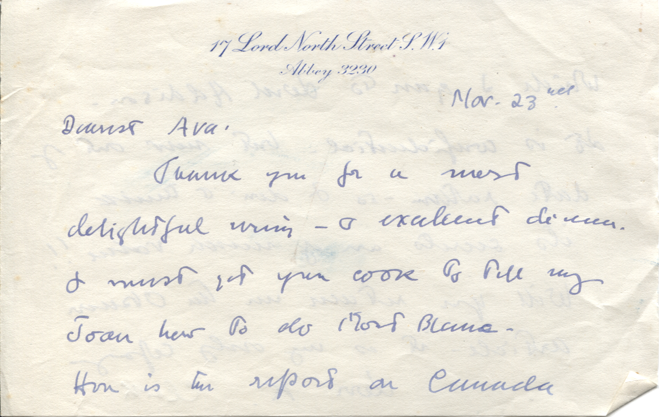 CLARK — Fine Autograph Letter Signed 'K' to 'Dearest Ava' LADY WAVERLEY | Sophie Dupré Autographs