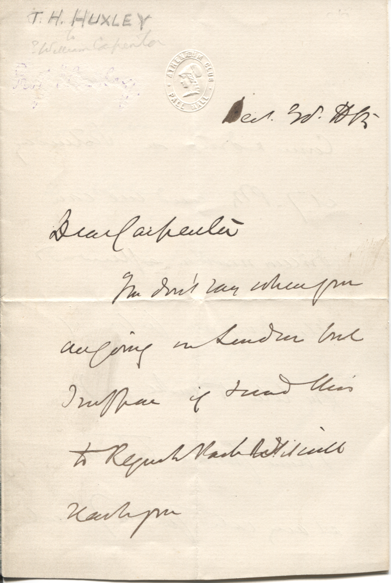 HUXLEY — Autograph Letter Signed to Carpenter | Sophie Dupré Autographs