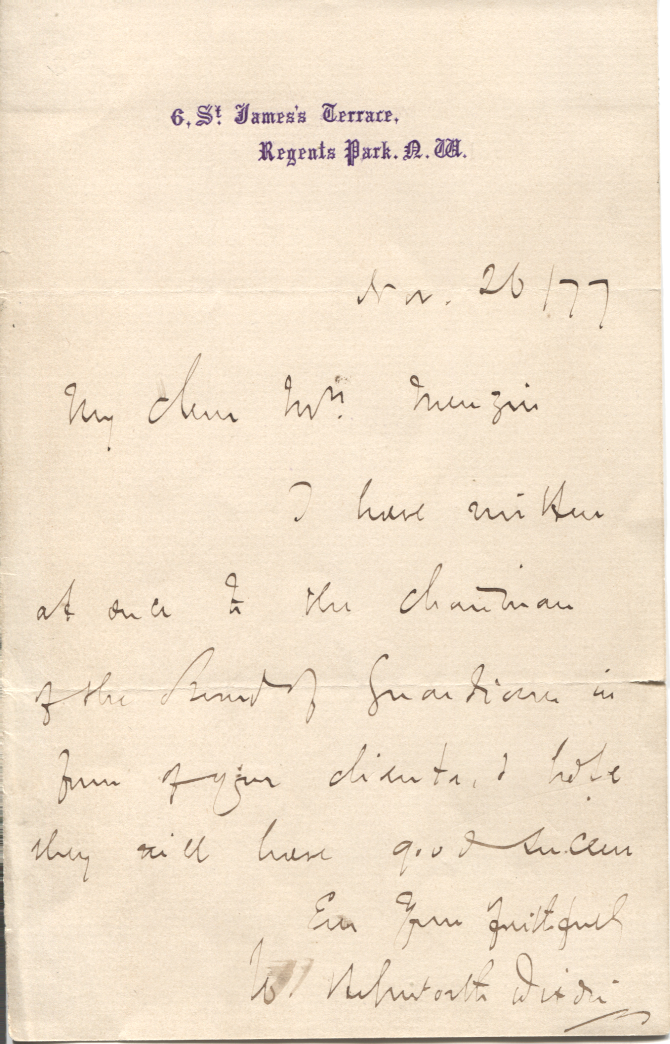 DIXON — Autograph Letter Signed to Mr Menzies | Sophie Dupré Autographs