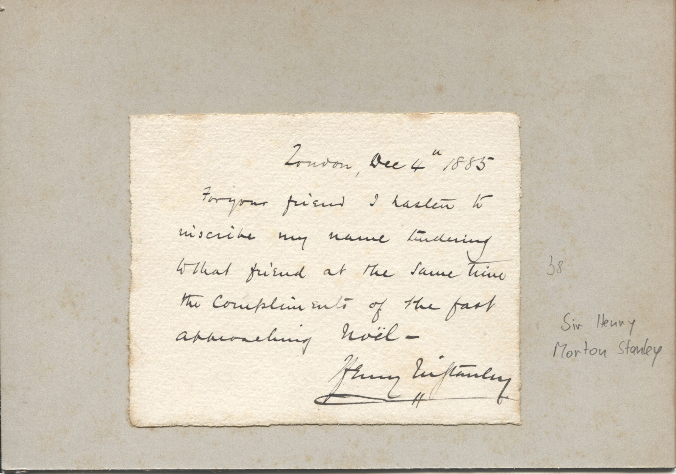 STANLEY — Autograph Note Signed Henry M. Stanley to an unnamed correspondent | Sophie Dupré Autographs