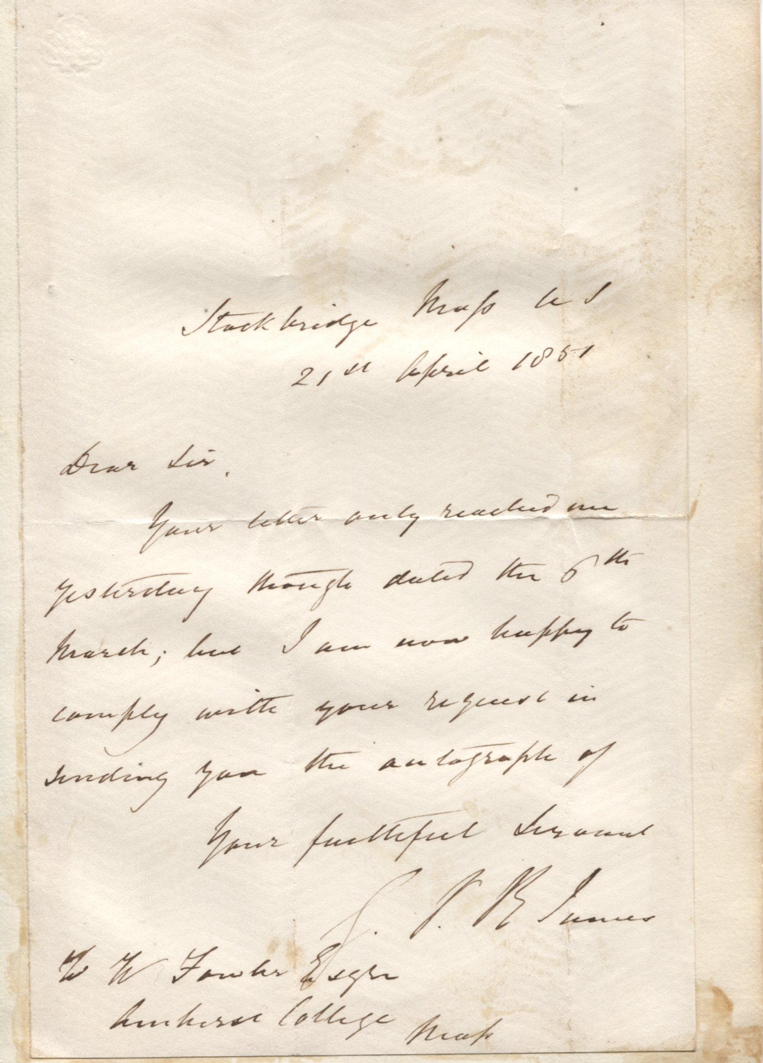 JAMES — Autograph Letter signed to W. Fouks (?) | Sophie Dupré Autographs