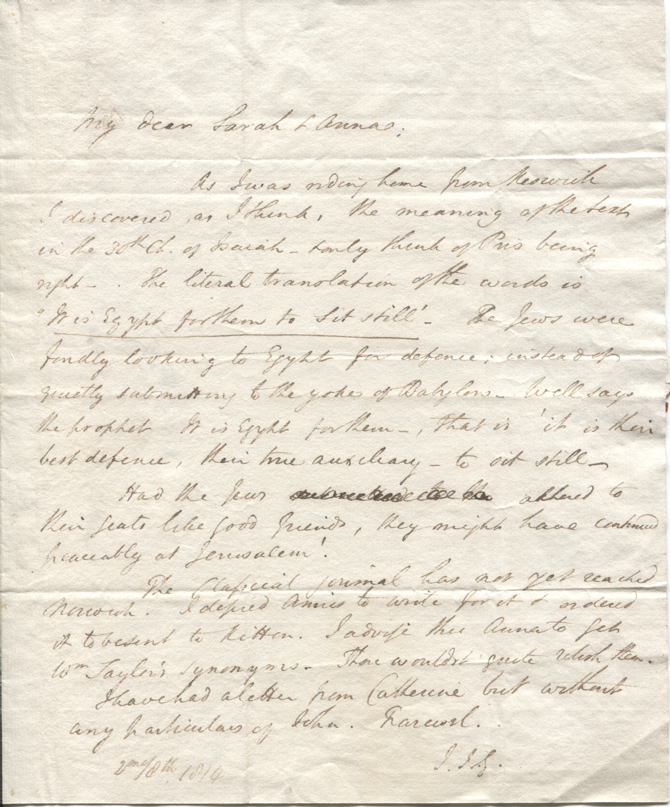 GURNEY — Fine Autograph Letter Signed with initials to Sarah & Anna GURNEY | Sophie Dupré Autographs