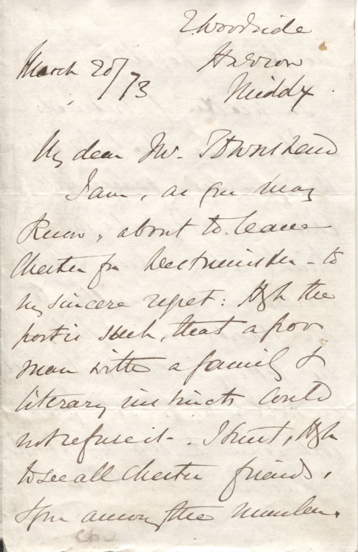 KINGSLEY — Fine Autograph letter signed to Mr Townshend | Sophie Dupré Autographs