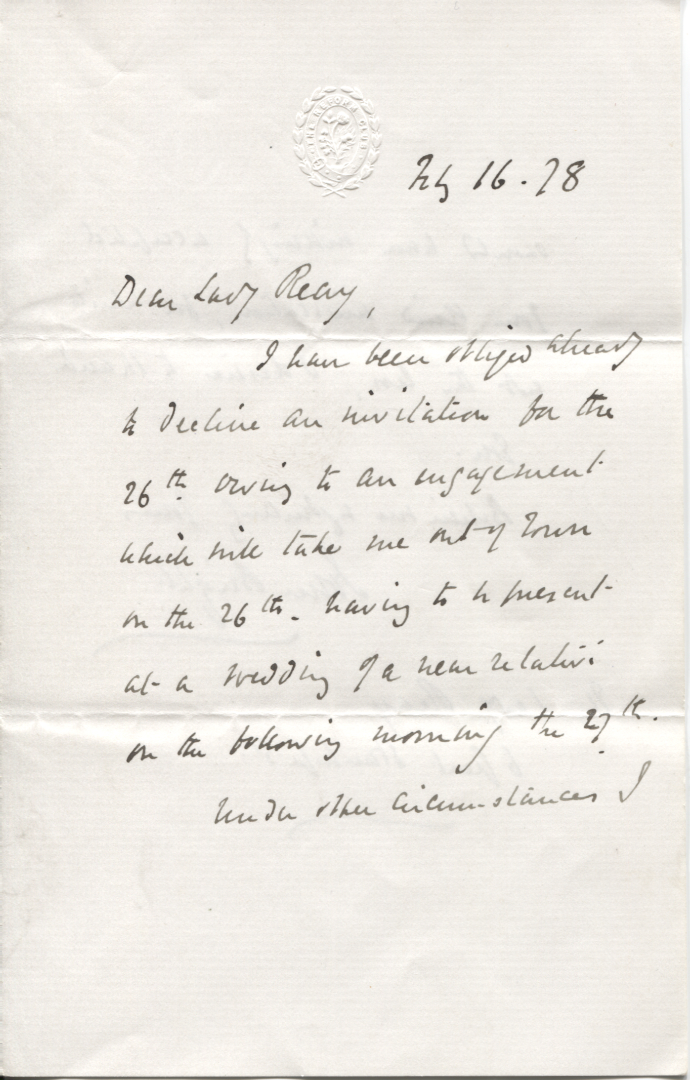 BRIGHT — Autograph Letter Signed 'John Bright' to Lady Reay | Sophie Dupré Autographs