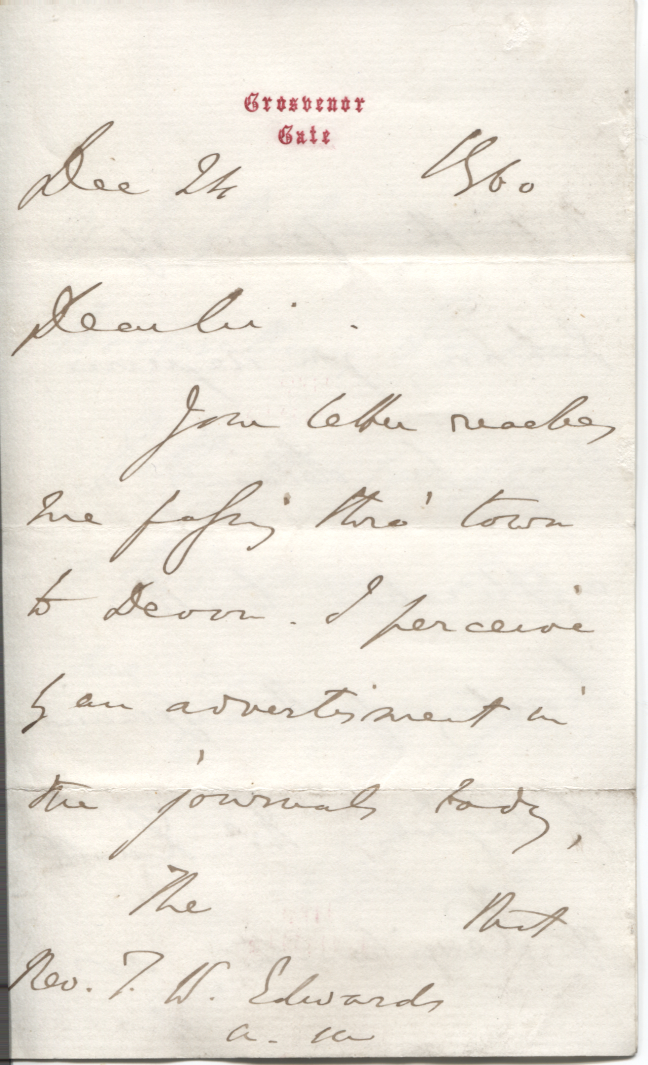 DISRAELI — Fine Autograph Letter Signed 'Disraeli' to the Rev. T. W. Edwards | Sophie Dupré Autographs